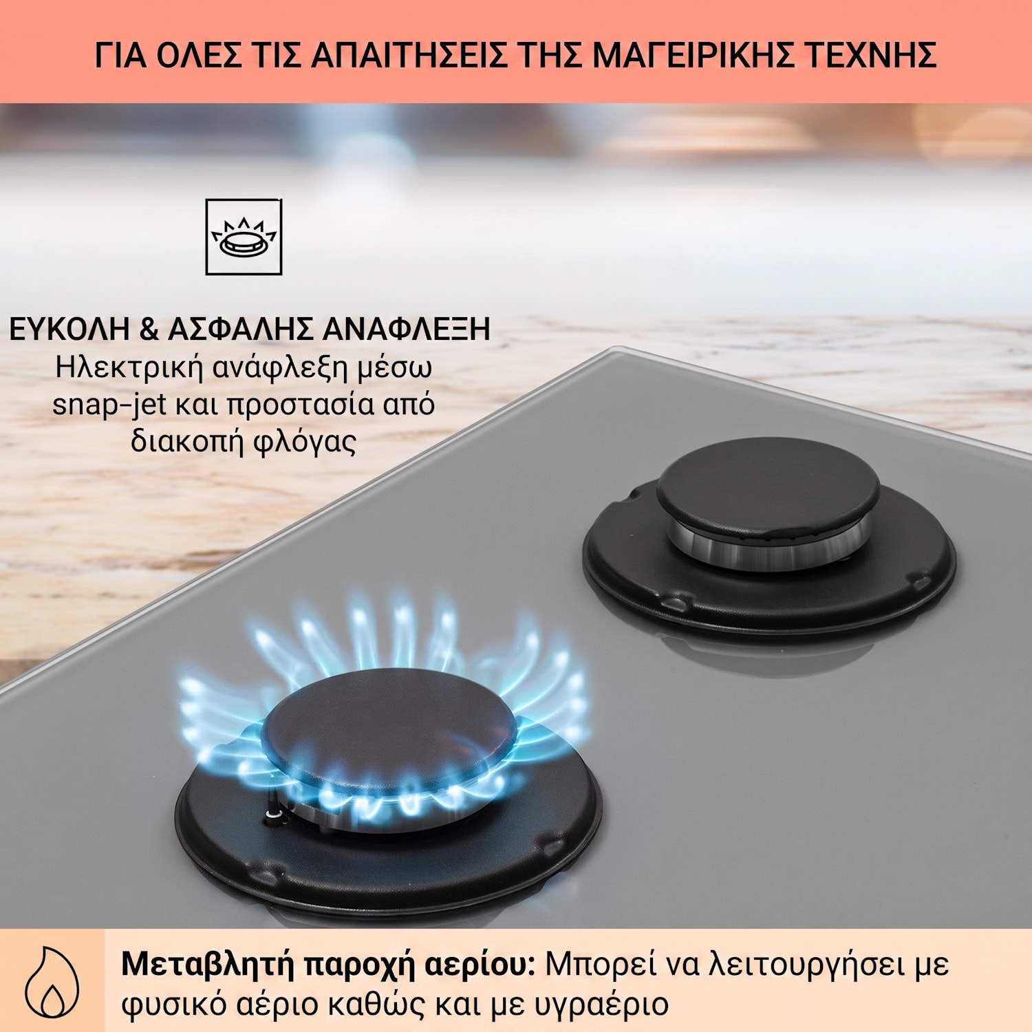 Firetale 30cm Εστία Αερίου 4 Φλογών Γκρι 60 εκ | Γκρι