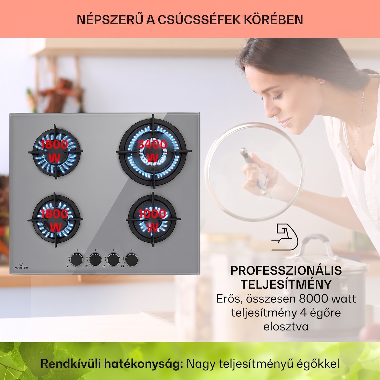 Firetale, gázfőzőlap, 4 égő, alumínium égők, tömlővel és redukáló szeleppel 60 cm | Üveg | Szürke