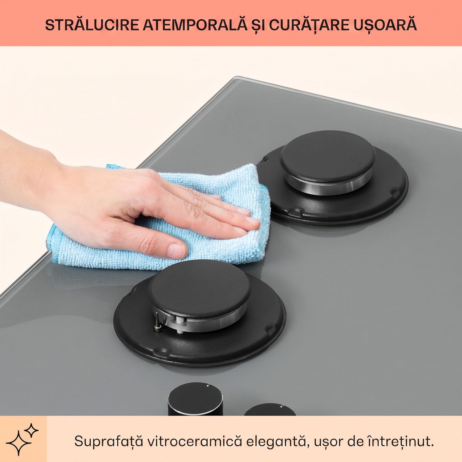 Firetale, plită cu gaz, 4 arzătoare, arzătoare din aluminiu, inclusiv furtun și reductor de presiune 60 cm | Sticlă | Gri