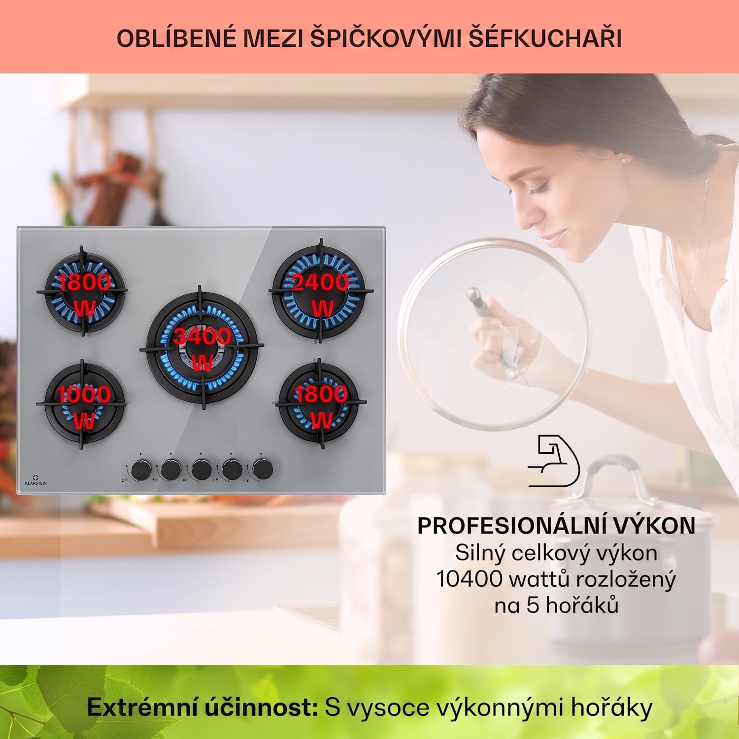 Firetale, plynová varná deska, 5 hořáků, 70 cm, hliníkové hořáky, včetně hadice a redukčního ventilu 70 cm | Sklo | Šedá