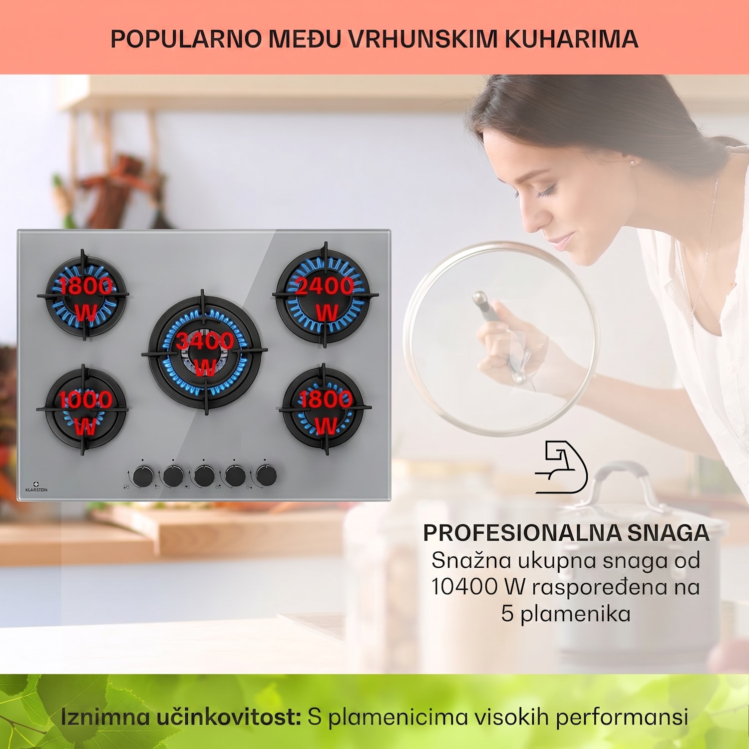 Firetale, plinska ploča za kuhanje, 5 plamenika, 70 cm, aluminijski plamenici, uključujući crijevo i reducir ventil 70 cm | Staklo | Siva