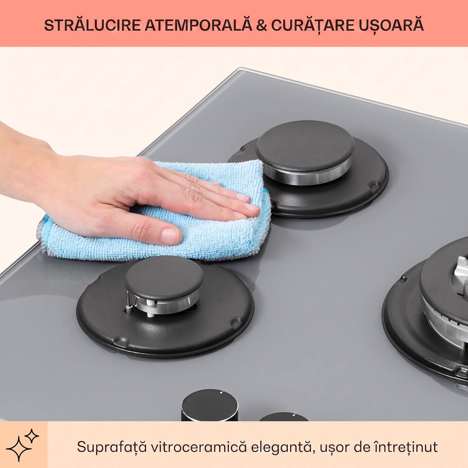 Firetale, plită cu gaz, 5 arzătoare, 70 cm, arzătoare din aluminiu, inclusiv furtun și reductor de presiune 70 cm | Sticlă | Gri