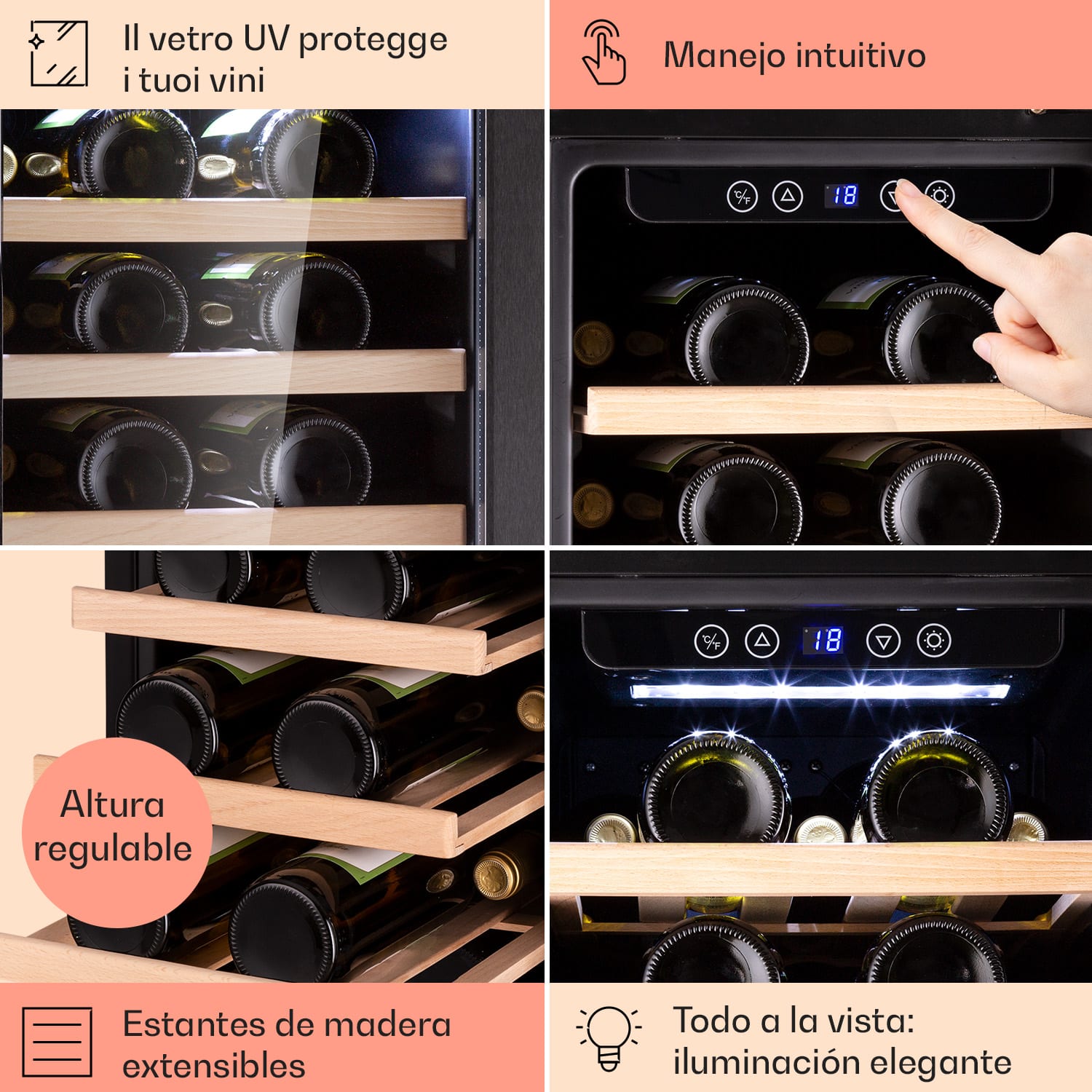 Vinovilla 29 Vinoteca empotrada 81 l / 29 bot. Puerta de cristal Acero inoxidable 29 botellas | 1 zona de refrigeración | Acero Inoxidable