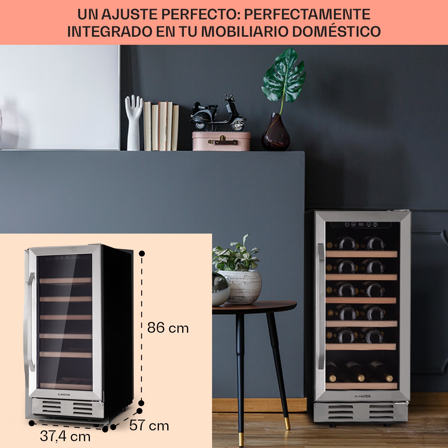 Vinovilla 29 Vinoteca empotrada 81 l / 29 bot. Puerta de cristal Acero inoxidable 29 botellas | 1 zona de refrigeración | Acero Inoxidable