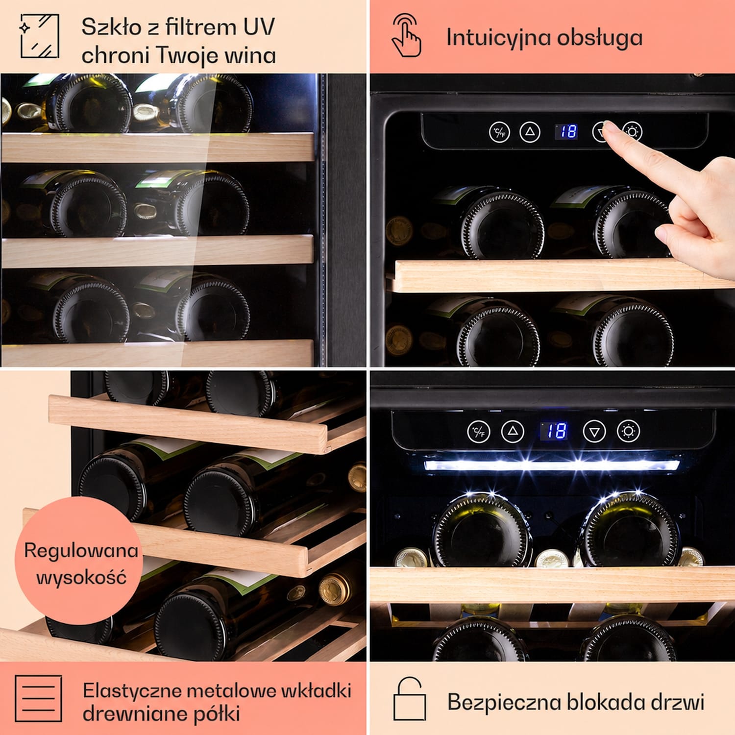 Vinovilla 29 wbudowana chłodziarka do wina 81 l / 29 butelek, drzwi szklane, stal nierdzewna 29 butelki | 1 strefa chłodzenia | Stal nierdzewna