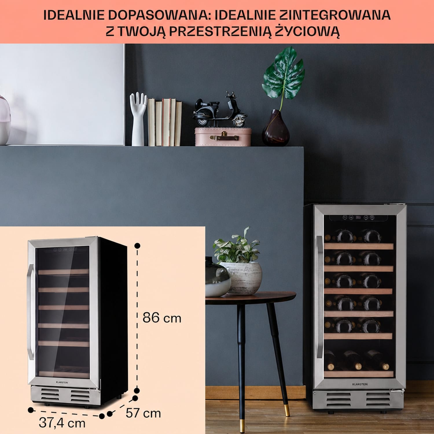 Vinovilla 29 wbudowana chłodziarka do wina 81 l / 29 butelek, drzwi szklane, stal nierdzewna 29 butelki | 1 strefa chłodzenia | Stal nierdzewna