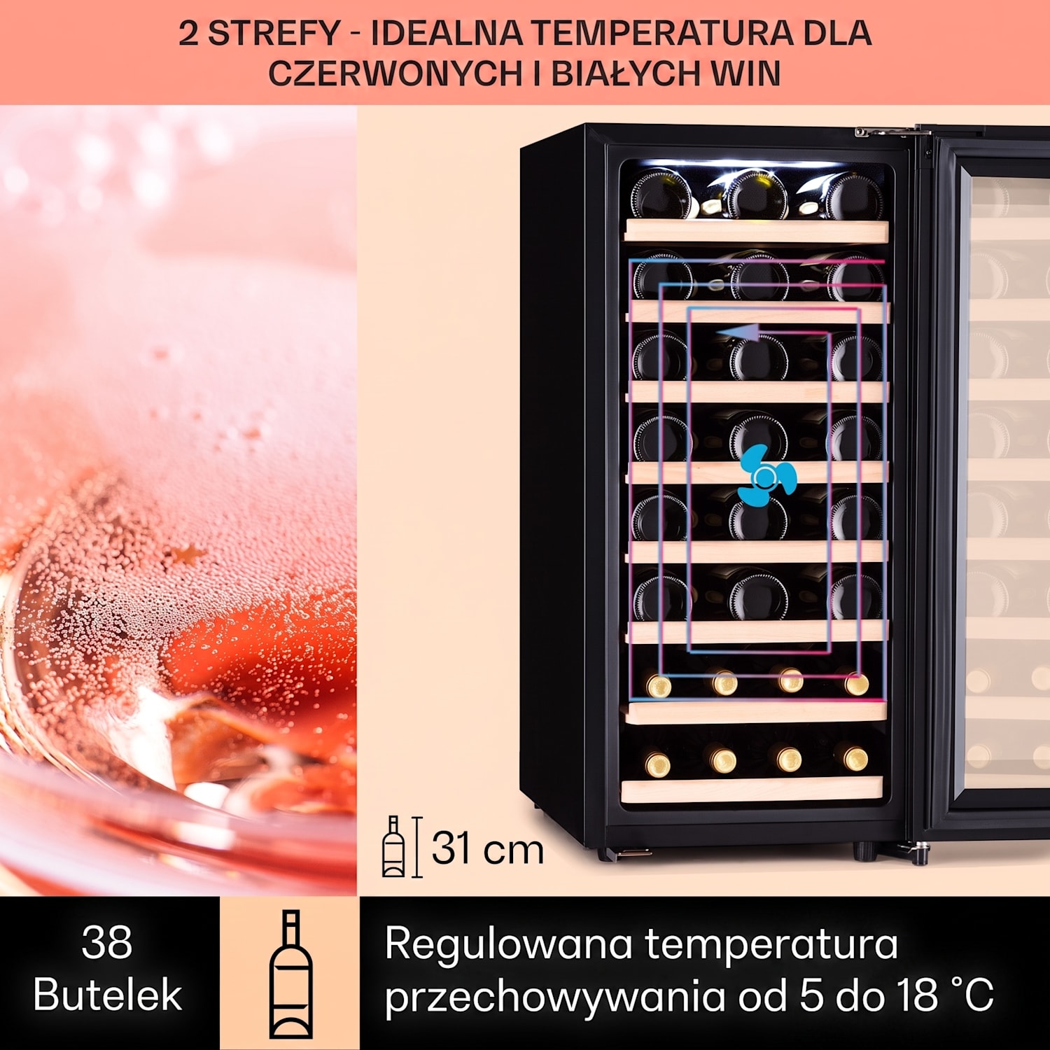 Barossa 38 Uno, chłodziarka do wina, 1 strefa, 94 l/ 38 butelek, wyświetlacz dotykowy 1 strefa chłodzenia | 38 butelek