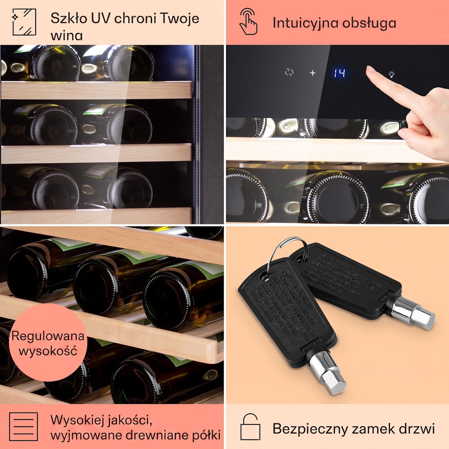 Barossa 38 Uno, chłodziarka do wina, 1 strefa, 94 l/ 38 butelek, wyświetlacz dotykowy 1 strefa chłodzenia | 38 butelek