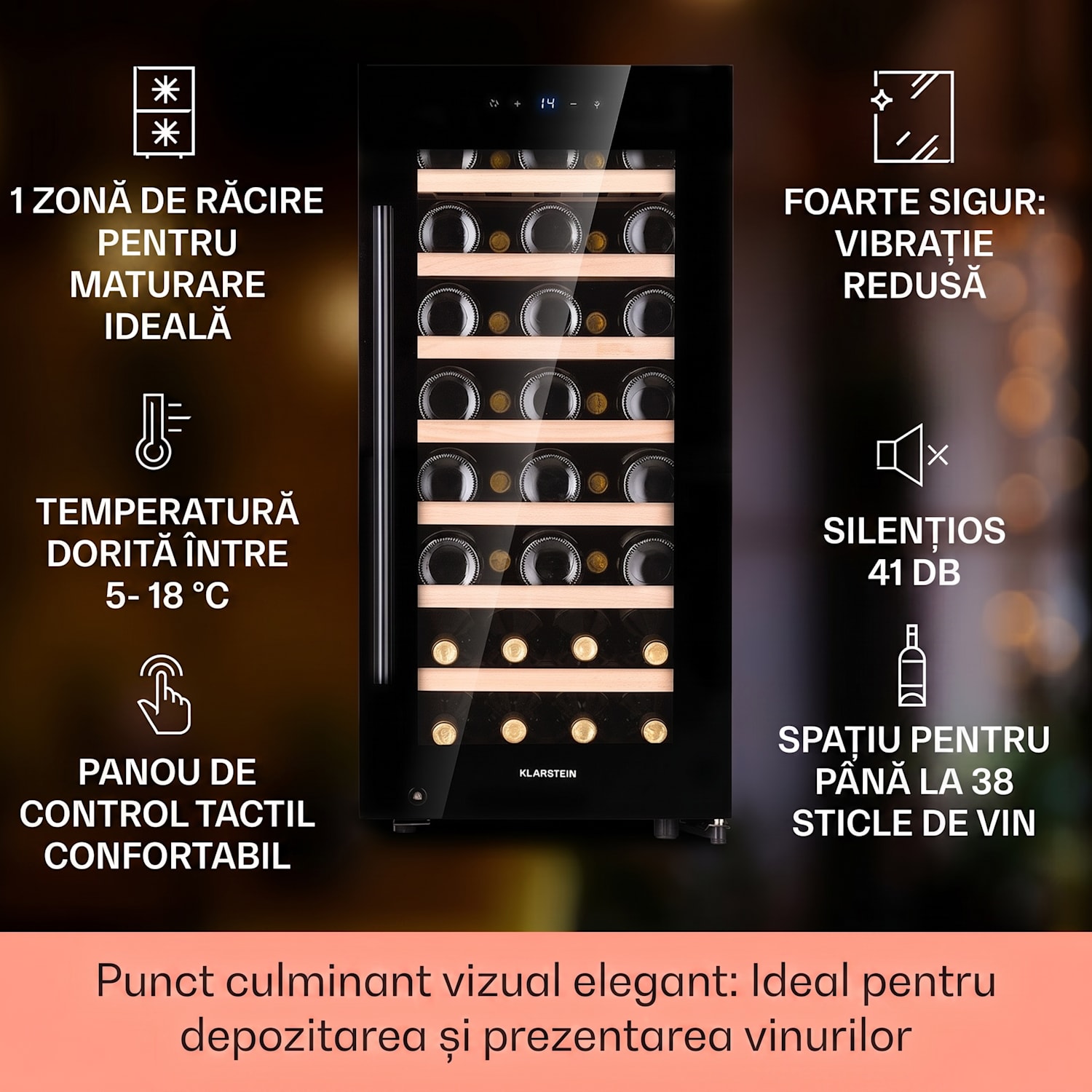 Barossa 38 Uno, frigider pentru vin, 1 zonă, 94 litri/38 sticle, ecran tactil 1 | 38 sticle