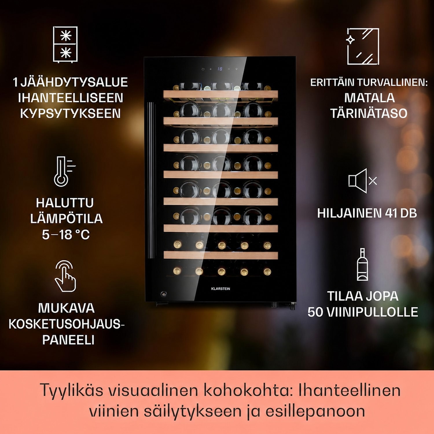Barossa 50 Uno -viinikaappi 1 alue 120 litraa / 52 pulloa kosketusnäyttö 1 jäähdytysalue | 52 pulloa