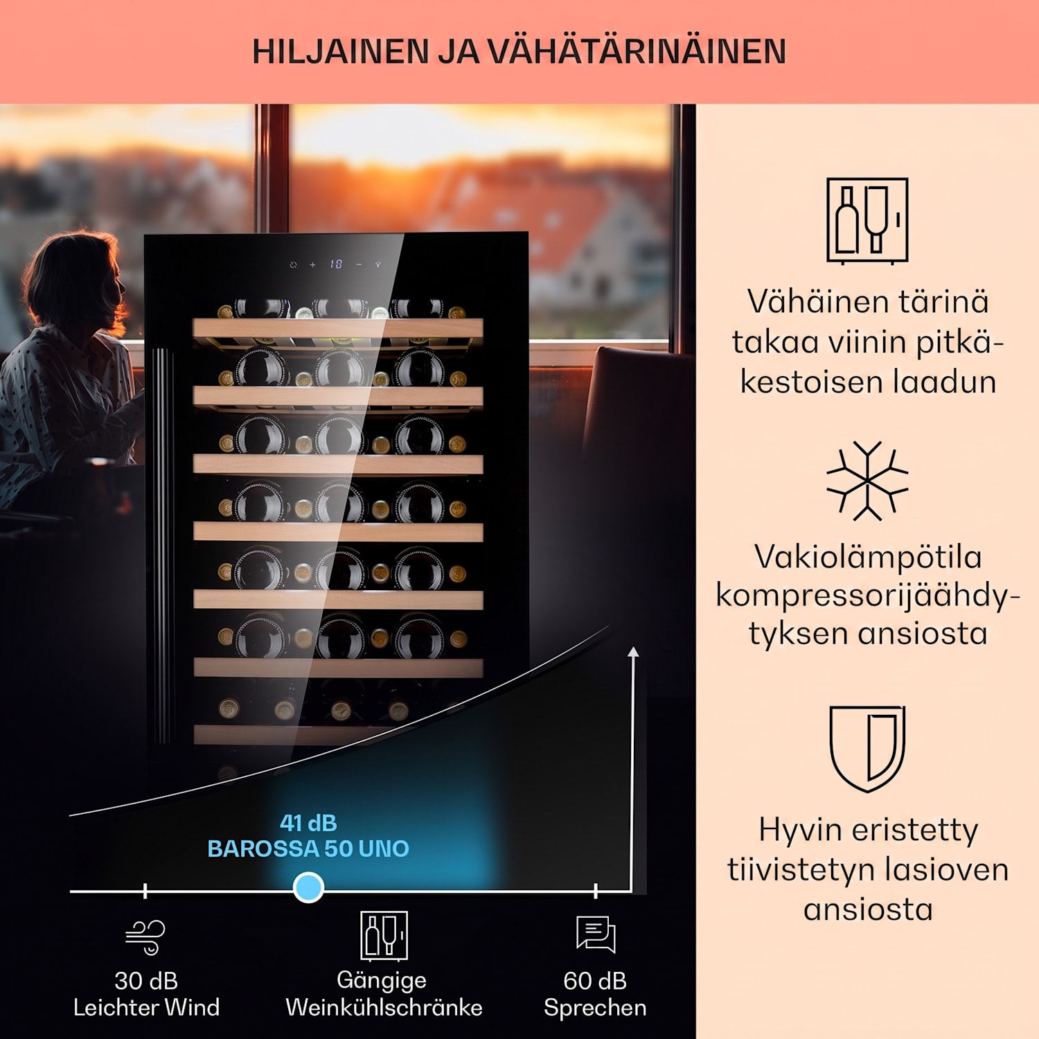 Barossa 50 Uno -viinikaappi 1 alue 120 litraa / 52 pulloa kosketusnäyttö 1 jäähdytysalue | 52 pulloa