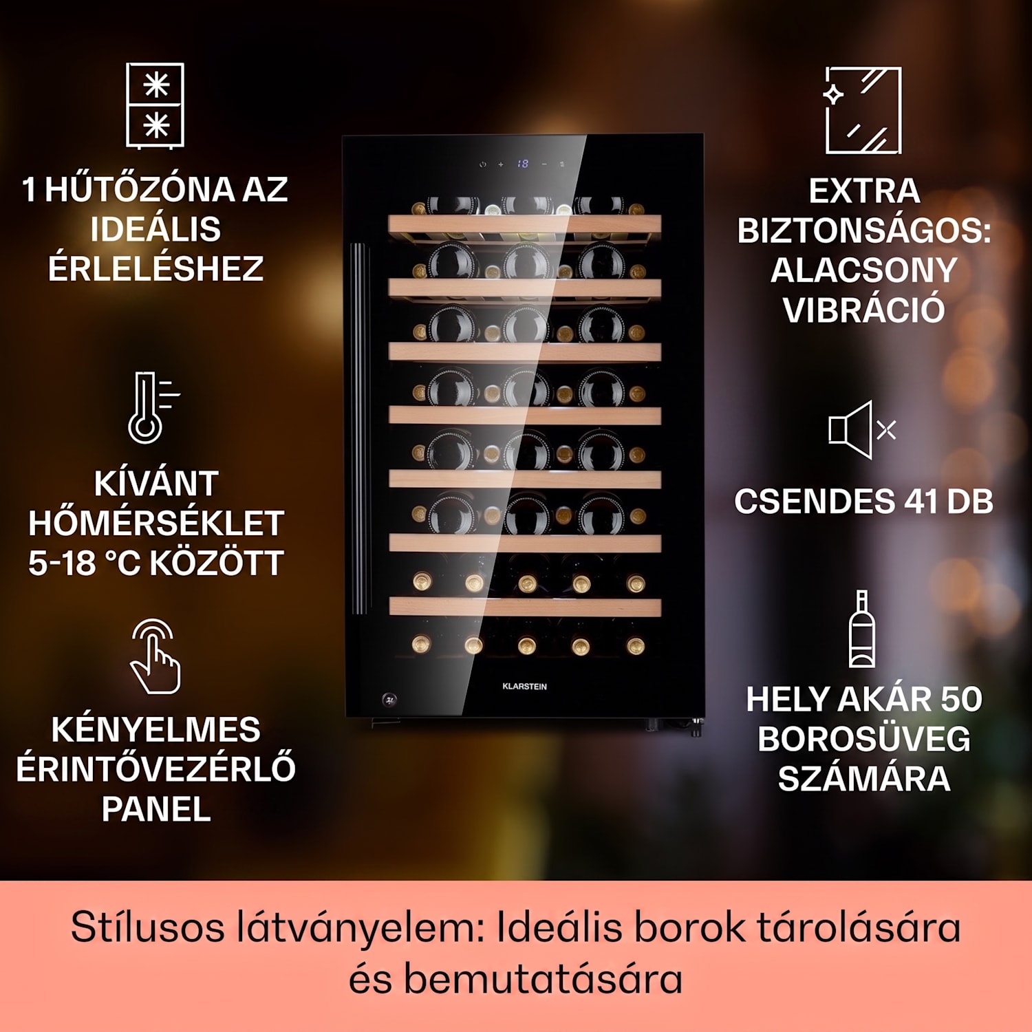 Barossa 50 Uno, borhűtő, 120 liter, 52 palack, 1 zóna, érintőképernyő 1 hűtőzóna | 52 palack