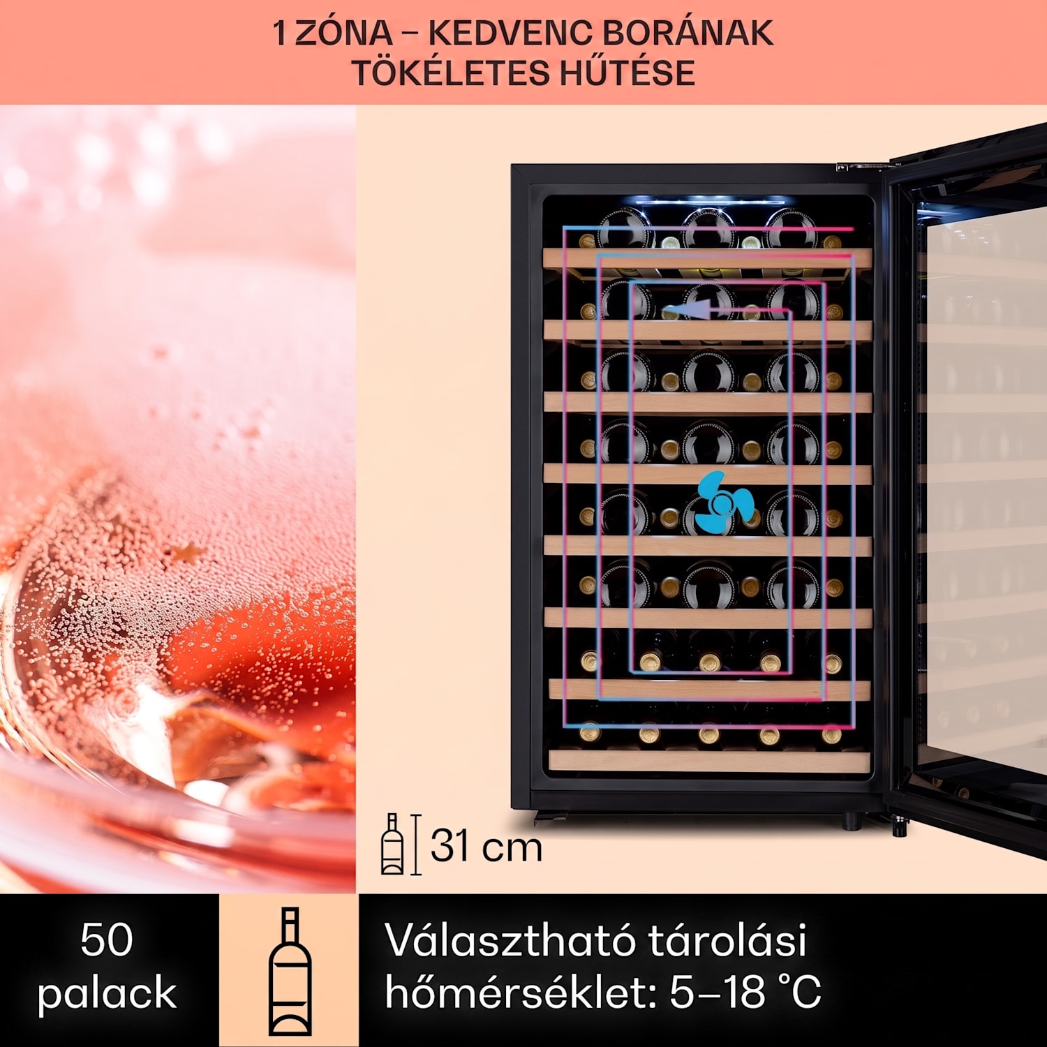 Barossa 50 Uno, borhűtő, 120 liter, 52 palack, 1 zóna, érintőképernyő 1 hűtőzóna | 52 palack