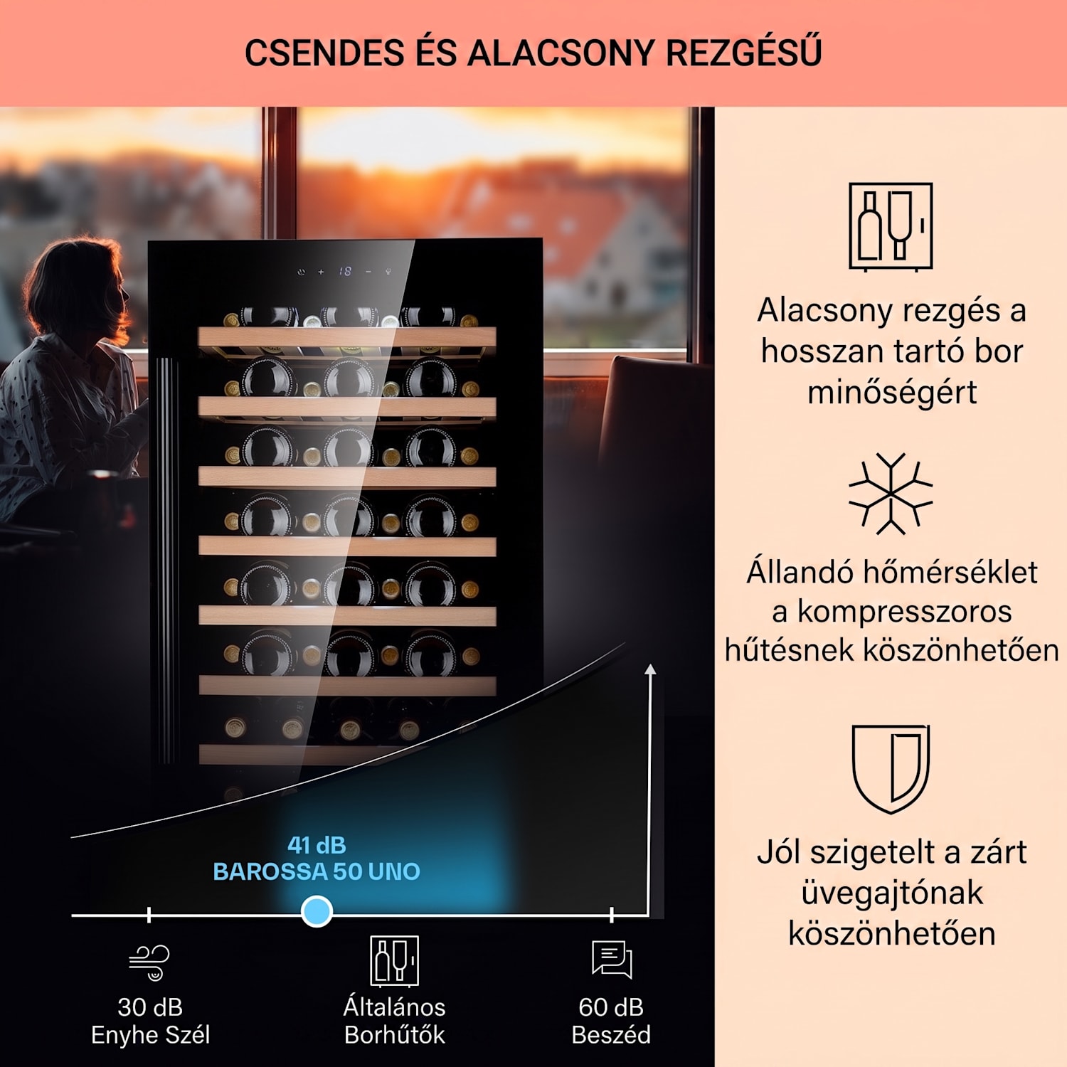 Barossa 50 Uno, borhűtő, 120 liter, 52 palack, 1 zóna, érintőképernyő 1 hűtőzóna | 52 palack