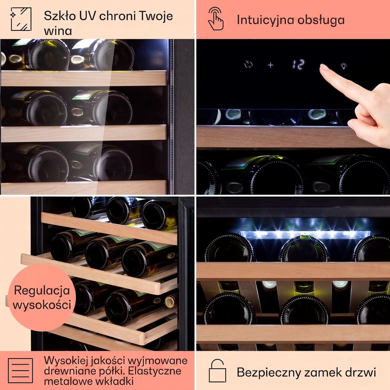 Barossa 50 Uno, chłodziarka do wina, 1 strefa, 120 l/52 butelek, wyświetlacz dotykowy 1 strefa chłodzenia | 52 butelki
