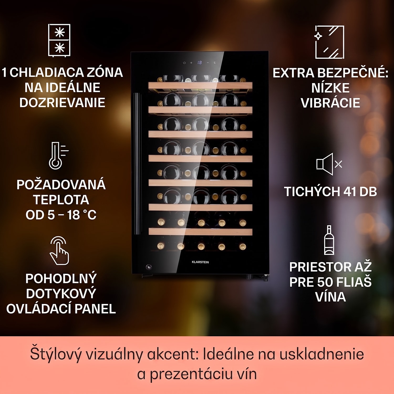 Barossa 50 Uno, vinotéka, 120 l, 52 fliaš, 1 zóna, dotykový displej 1 chladiaca zóna | 52 fliaš
