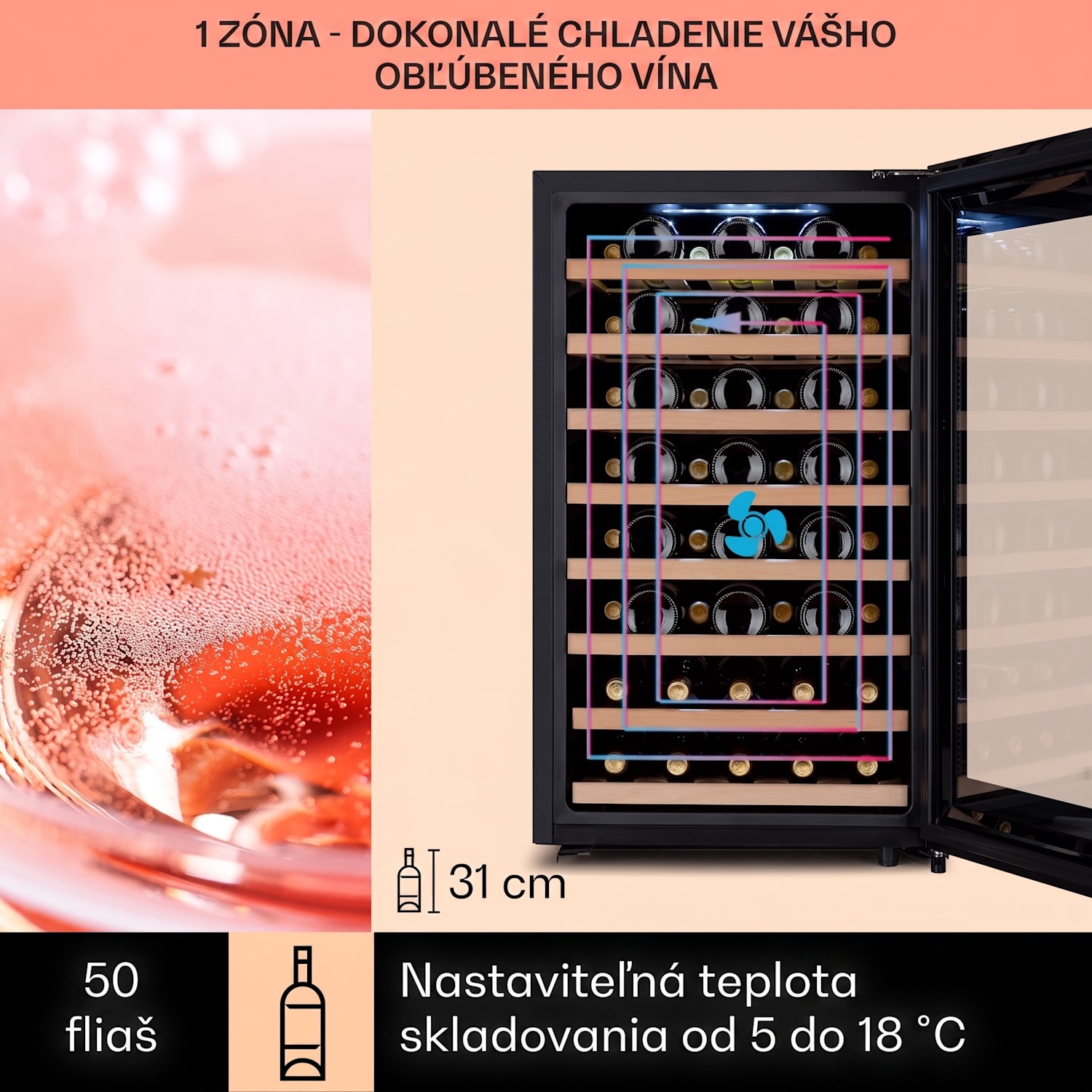 Barossa 50 Uno, vinotéka, 120 l, 52 fliaš, 1 zóna, dotykový displej 1 chladiaca zóna | 52 fliaš