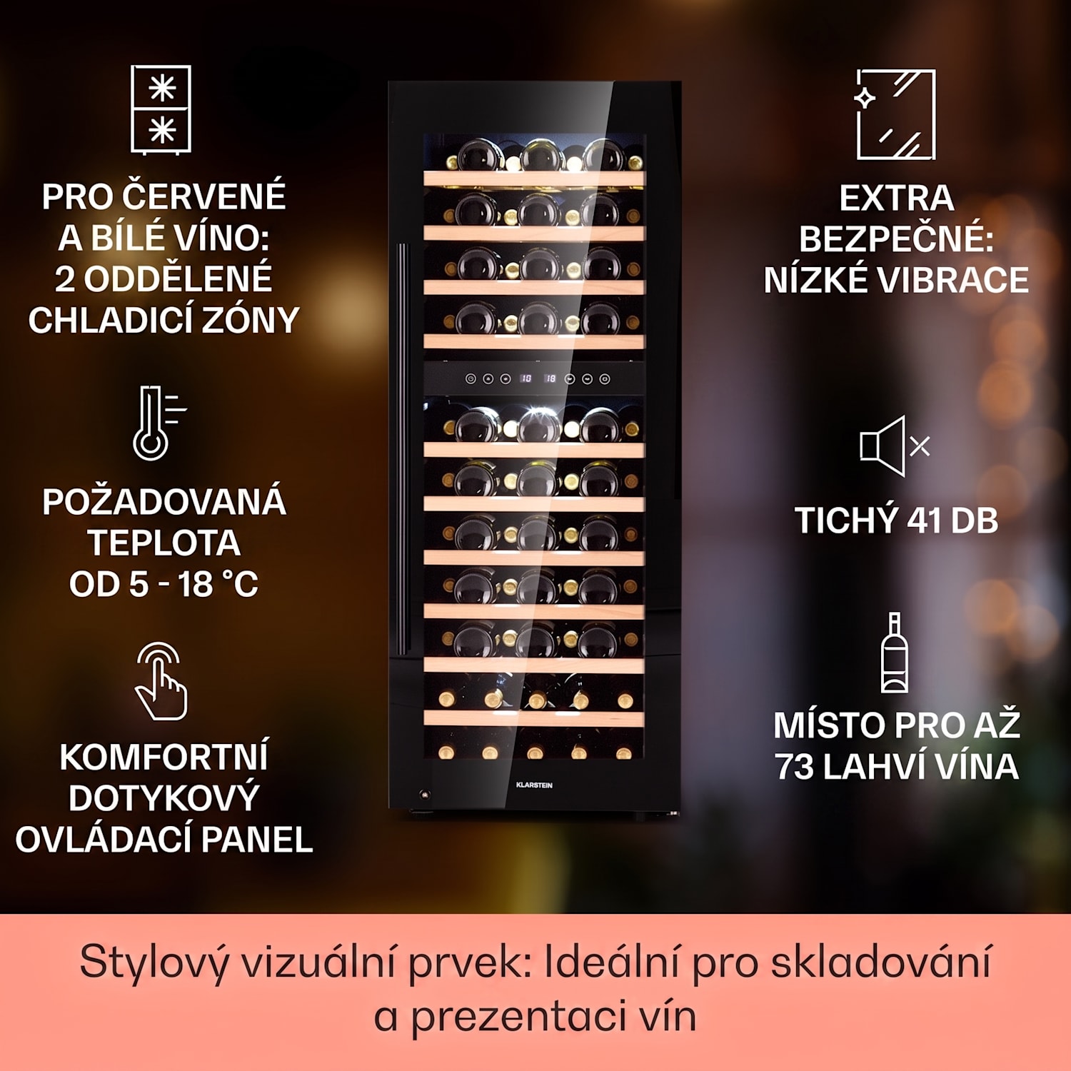 Barossa 73 Uno, vinotéka, 192 l/73 lahví, 2 zóny, dotykové ovládání 2 chladicí zóny | 73 lahví