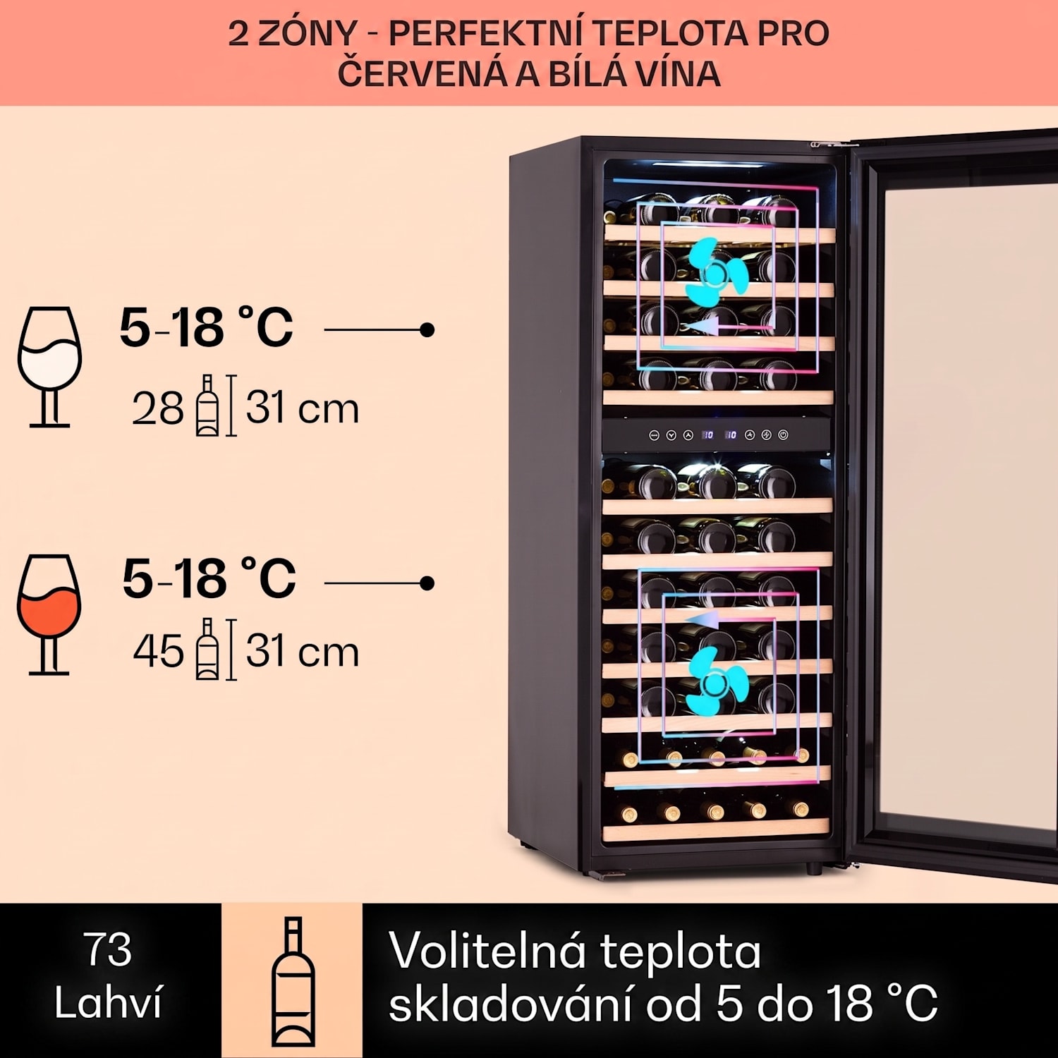 Barossa 73 Uno, vinotéka, 192 l/73 lahví, 2 zóny, dotykové ovládání 2 chladicí zóny | 73 lahví