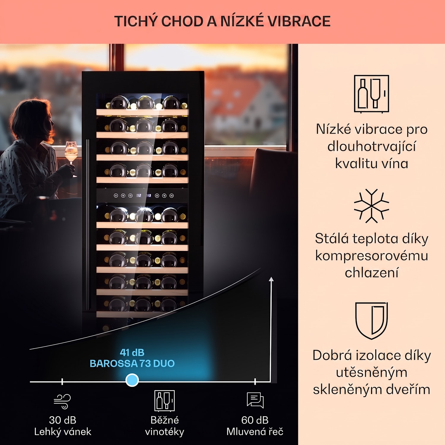 Barossa 73 Uno, vinotéka, 192 l/73 lahví, 2 zóny, dotykové ovládání 2 chladicí zóny | 73 lahví