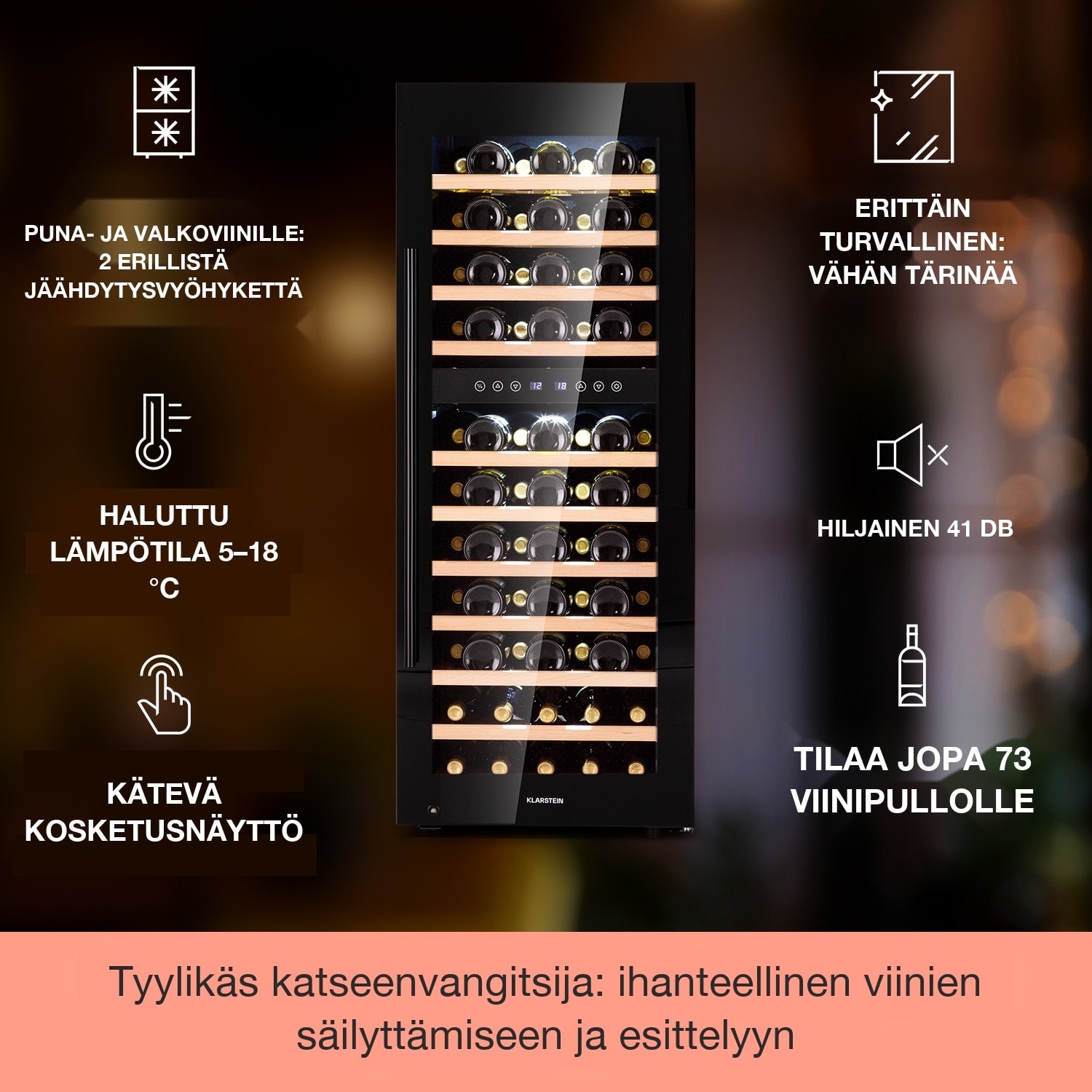 Barossa 73 Duo -viinikaappi 2 aluetta 192 litraa / 73 pulloa kosketusnäyttö 2 jäähdytysalue | 73 pulloa