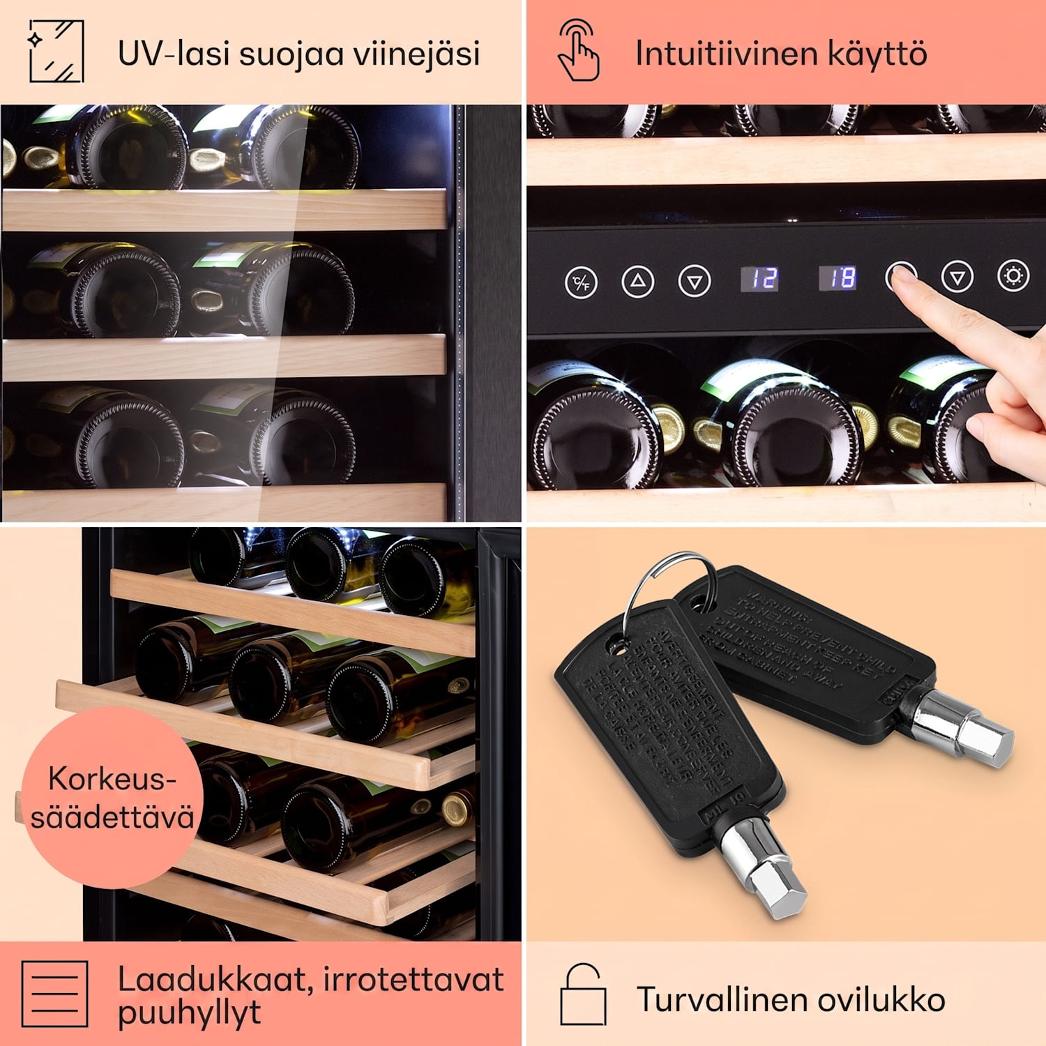 Barossa 73 Duo -viinikaappi 2 aluetta 192 litraa / 73 pulloa kosketusnäyttö 2 jäähdytysalue | 73 pulloa
