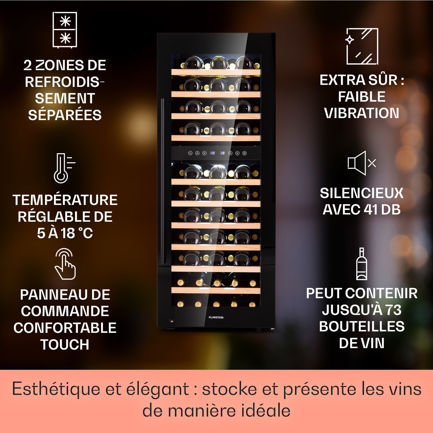 Barossa 73 Duo wijnkoelkast 2 zones 192 liter 73 flessen touch display  2 koelzones | 73 flessen