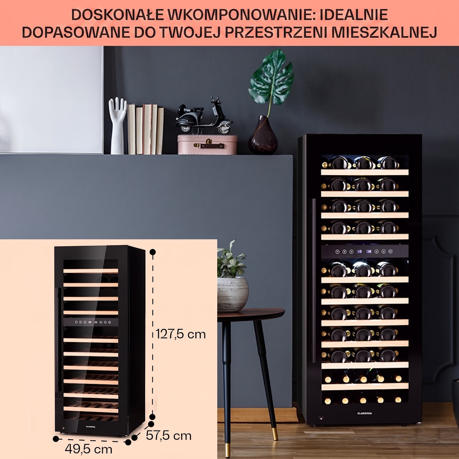 Barossa 73 Duo, chłodziarka do wina, 2 strefy, 192 l, 73 butelki, dotykowy panel sterowania 2 strefy chłodzenia | 73 butelki