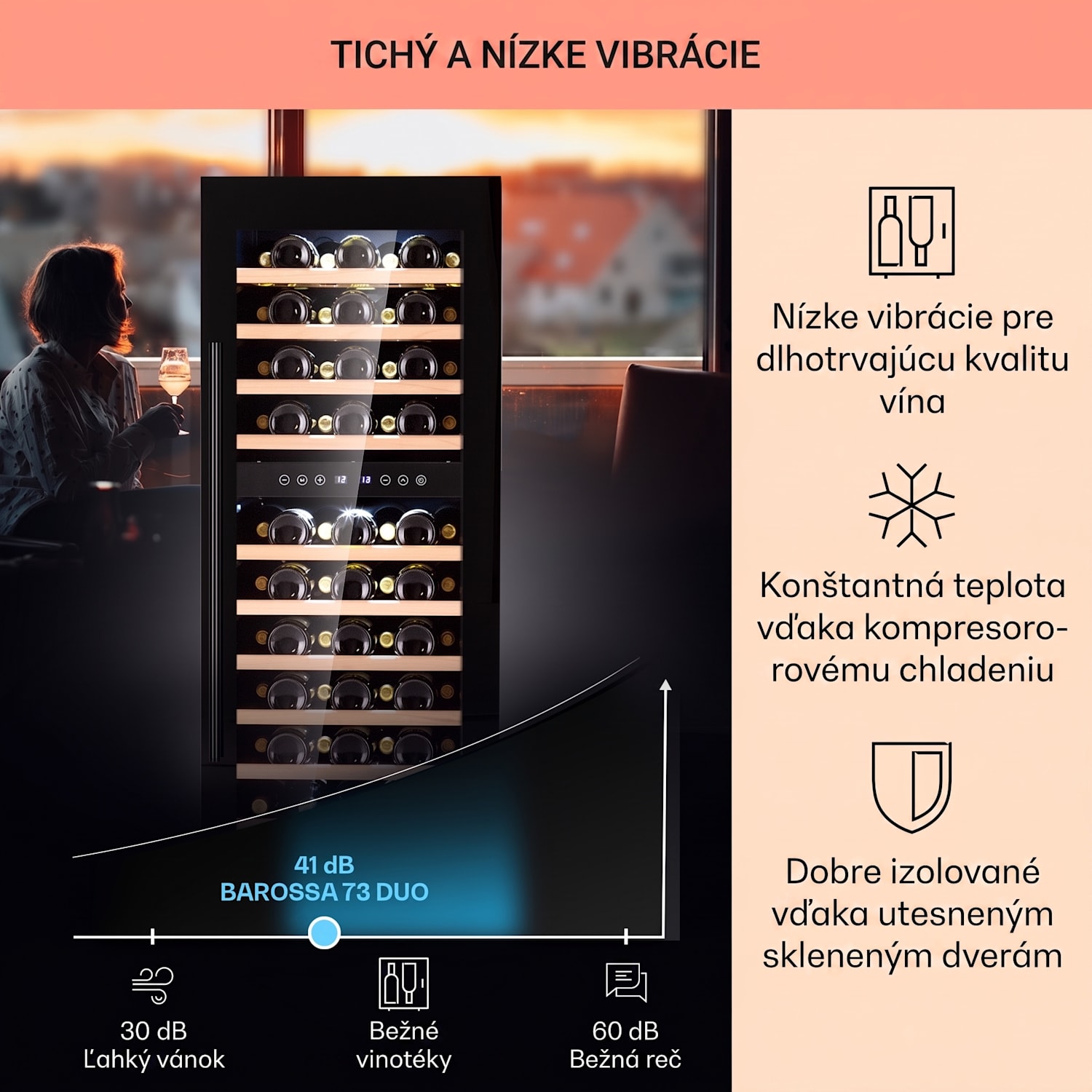 Barossa 73 Uno, vinotéka, 192 l, 2 zóny, 73 fliaš, dotykový displej 2 chladiace zóny | 73 fliaš