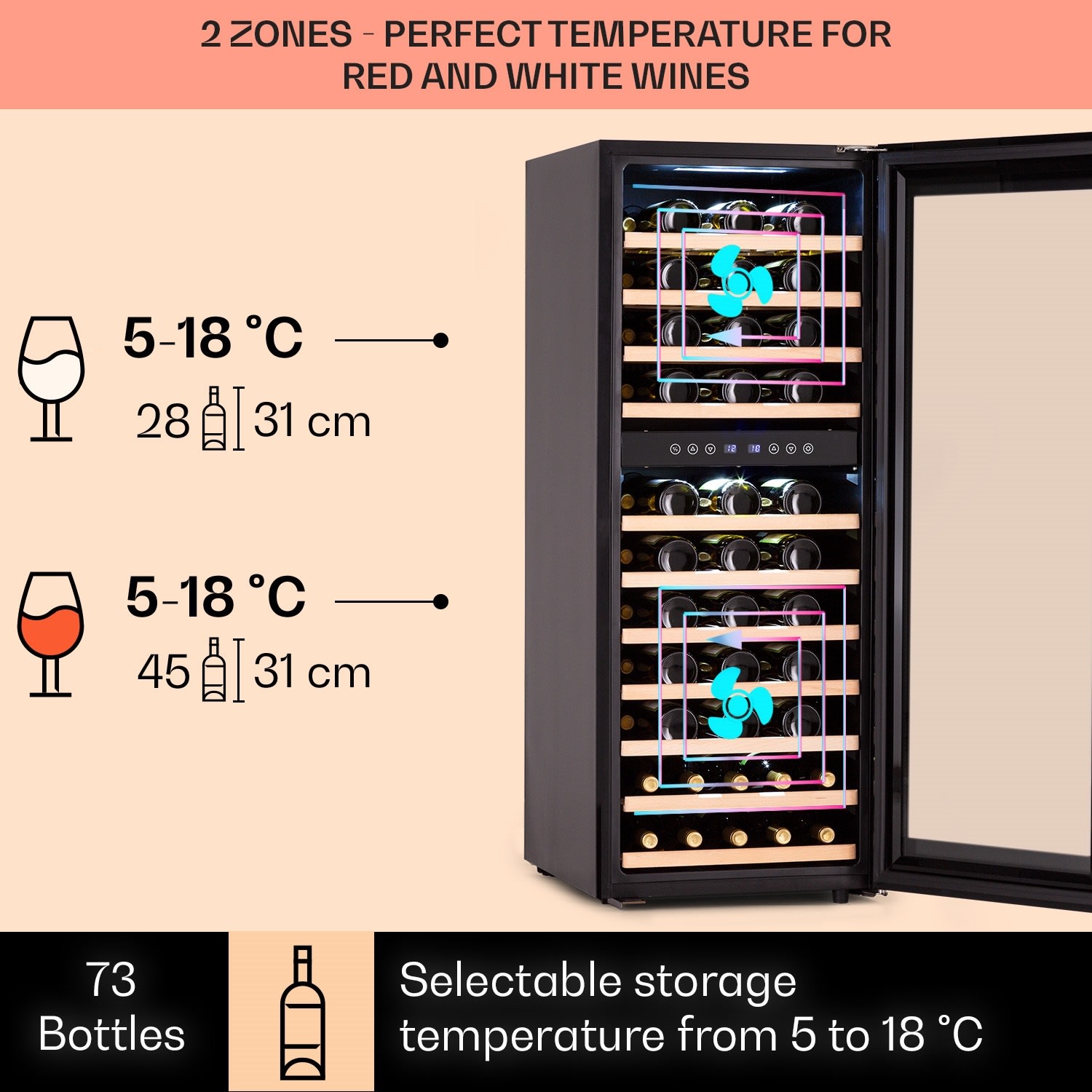 Barossa 73 Duo Vinoteca 2 zonas 192 litros 73 botellas Pantalla táctil 2 zonas de refrigeración | 73 botellas