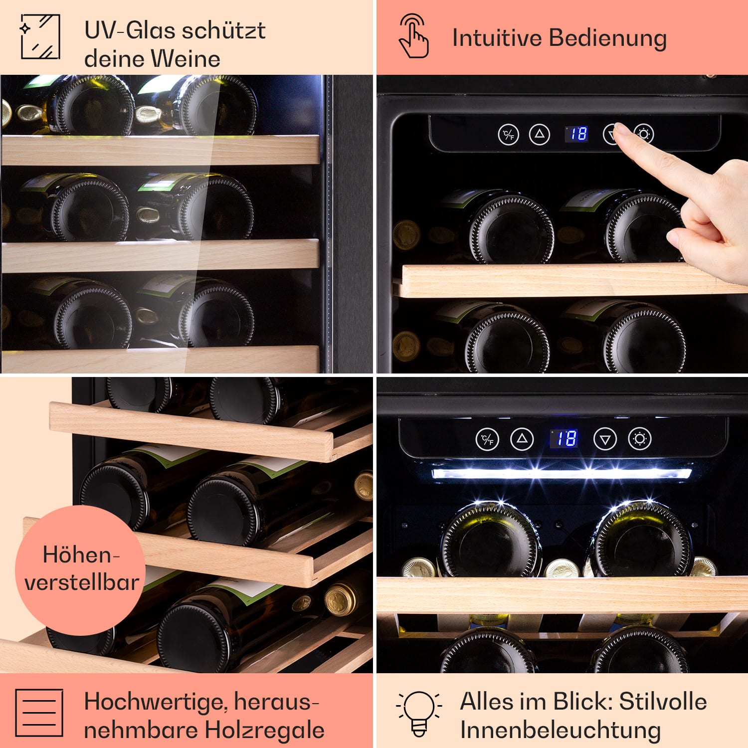 Vinovilla 29 Built-In Weinkühlschrank 81 l / 29 Fl. 1 Zone Glastür Edelstahl 29 Flaschen | 1 Kühlzone | Schwarz