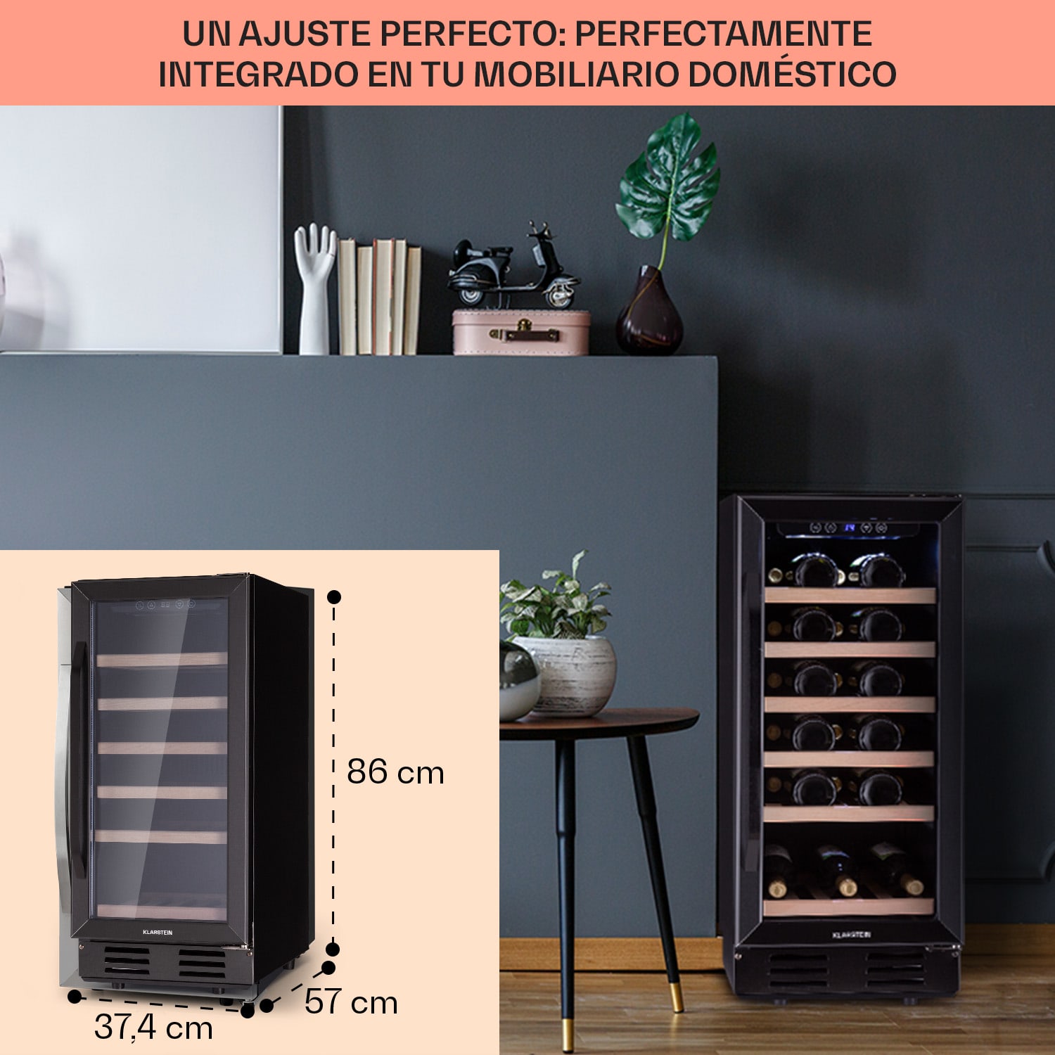 Vinovilla 29 frigorífico de vino empotrado 81 l / 29 bot. 1 zona puerta de vidrio acero inoxidable 29 botellas | 1 zona de refrigeración | Negro