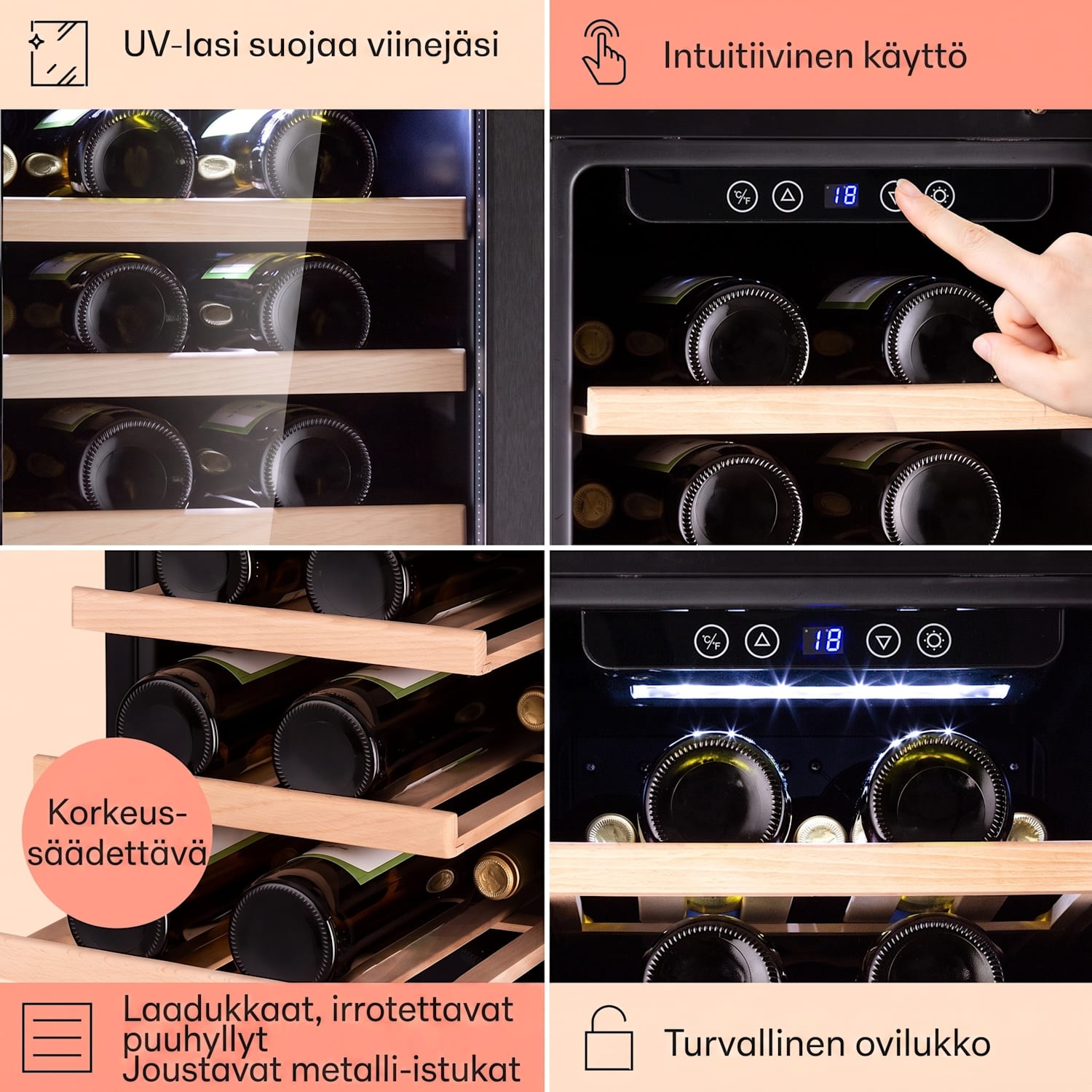 Vinovilla 29 sisäänrakennettava viinikaappi 81 l / 29 pulloa 1 vyöhyke lasiovella ruostumatonta terästä 29 pulloa | 1 jäähdytysalue | Musta
