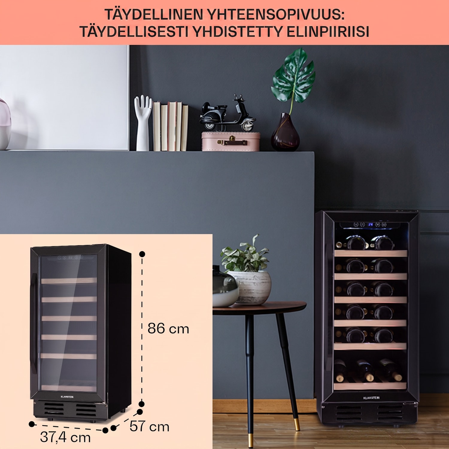 Vinovilla 29 sisäänrakennettava viinikaappi 81 l / 29 pulloa 1 vyöhyke lasiovella ruostumatonta terästä 29 pulloa | 1 jäähdytysalue | Musta