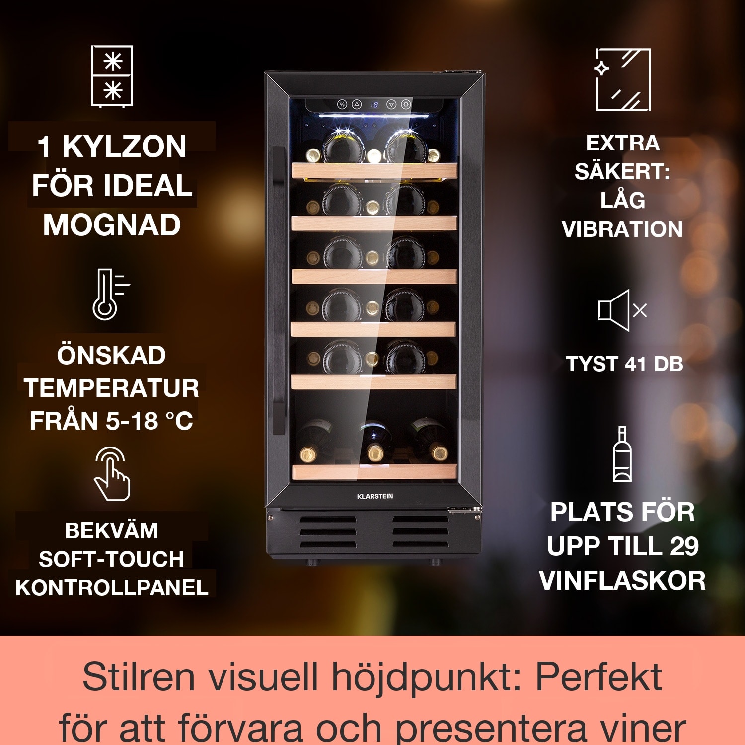Vinovilla 29 Built-In Vinkylskåp 81 l / 29 fl. 1 zon glasdörr rostfritt stål 