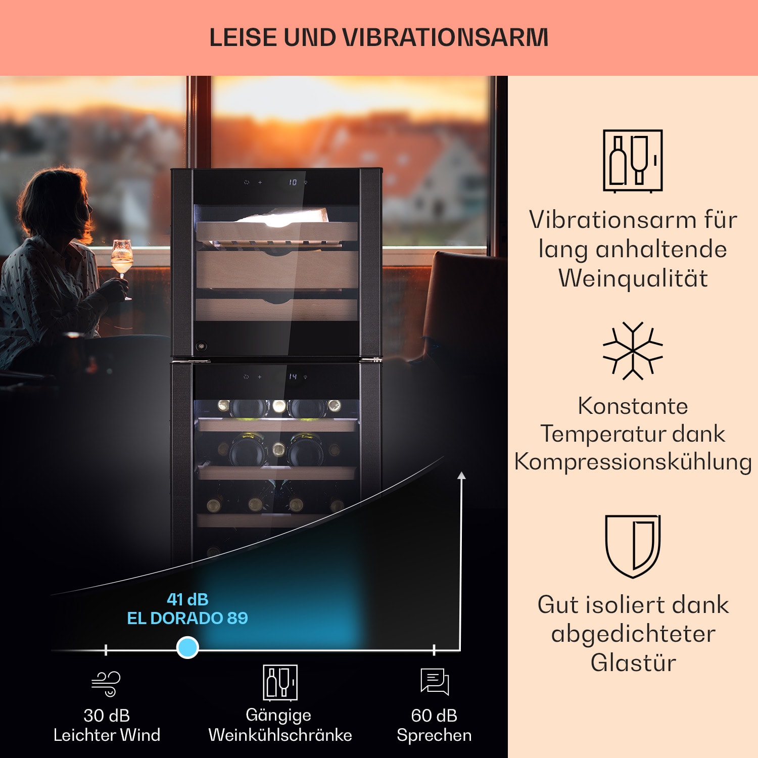 El Dorado 89 Käse & Weinkühlschrank 2 Zonen Touch 89L LED  89 Liter | Schwarz