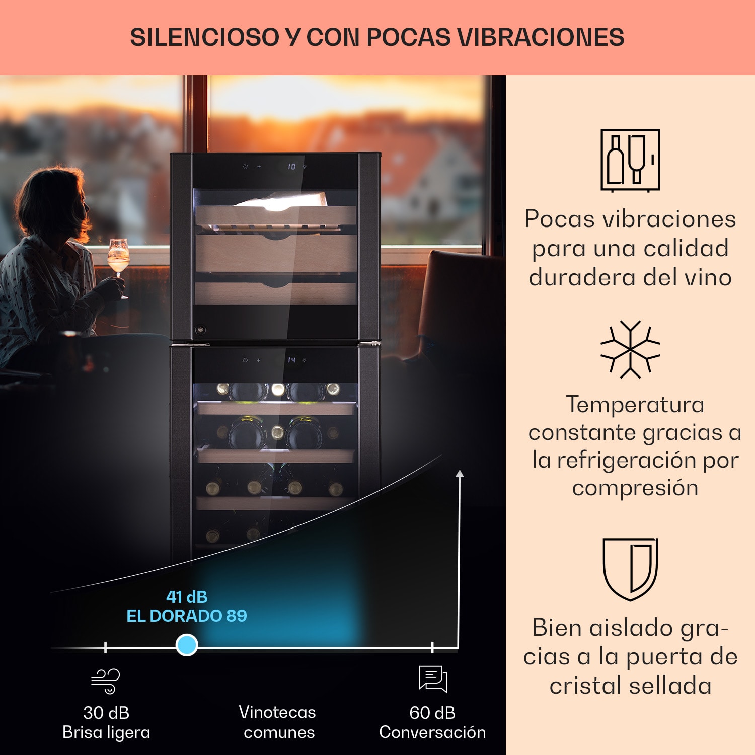 El Dorado 89 Quesera & Vinoteca 2 zonas táctil 89 L LED  89 litros | Negro