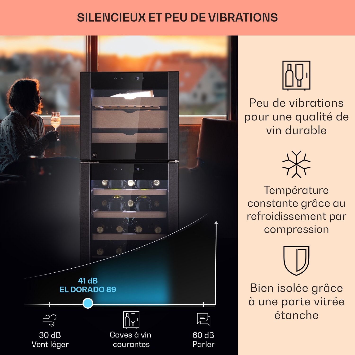 El Dorado 89 kaas & wijnkoelkast 2 zones touch 89 liter led  89 liter | Zwart