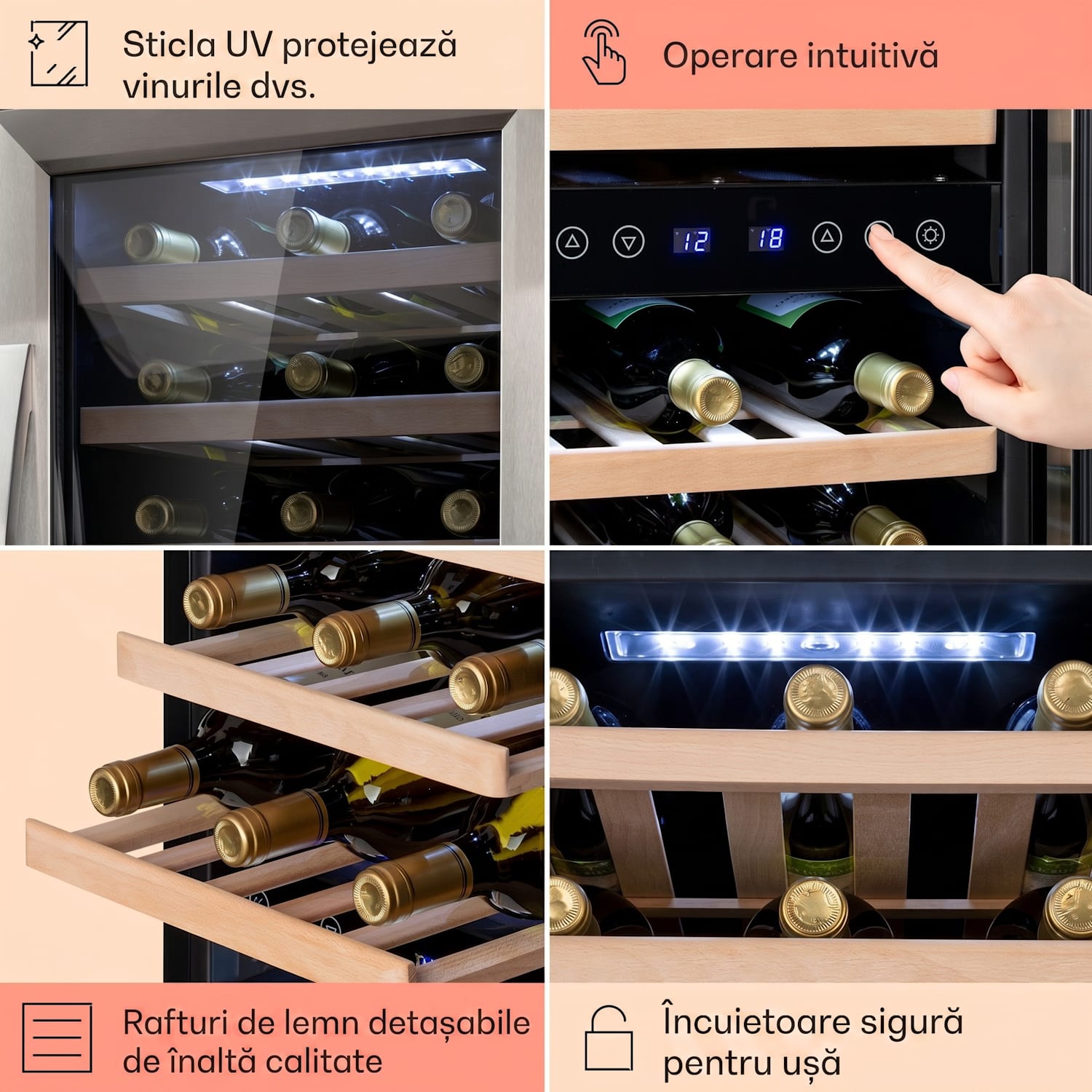 Vinamour 33 Duo, frigider pentru vin, 2 zone, 89 l / 33 sticle, 5-18 °C, control tactil 33 sticle | 2 | Oțel inoxidabil