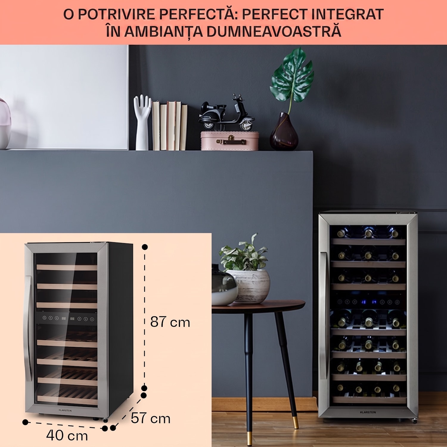 Vinamour 33 Duo, frigider pentru vin, 2 zone, 89 l / 33 sticle, 5-18 °C, control tactil 33 sticle | 2 | Oțel inoxidabil