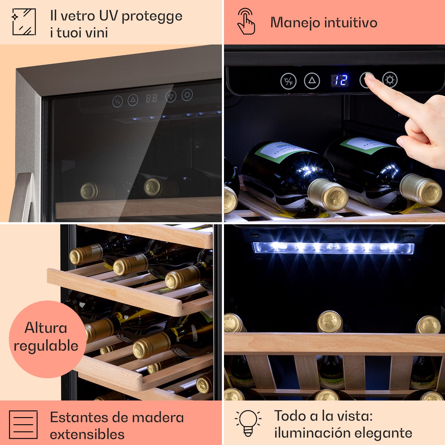 Vinamour 38 Uno nevera para vinos 38 botellas | 1 zona de refrigeración | Acero Inoxidable