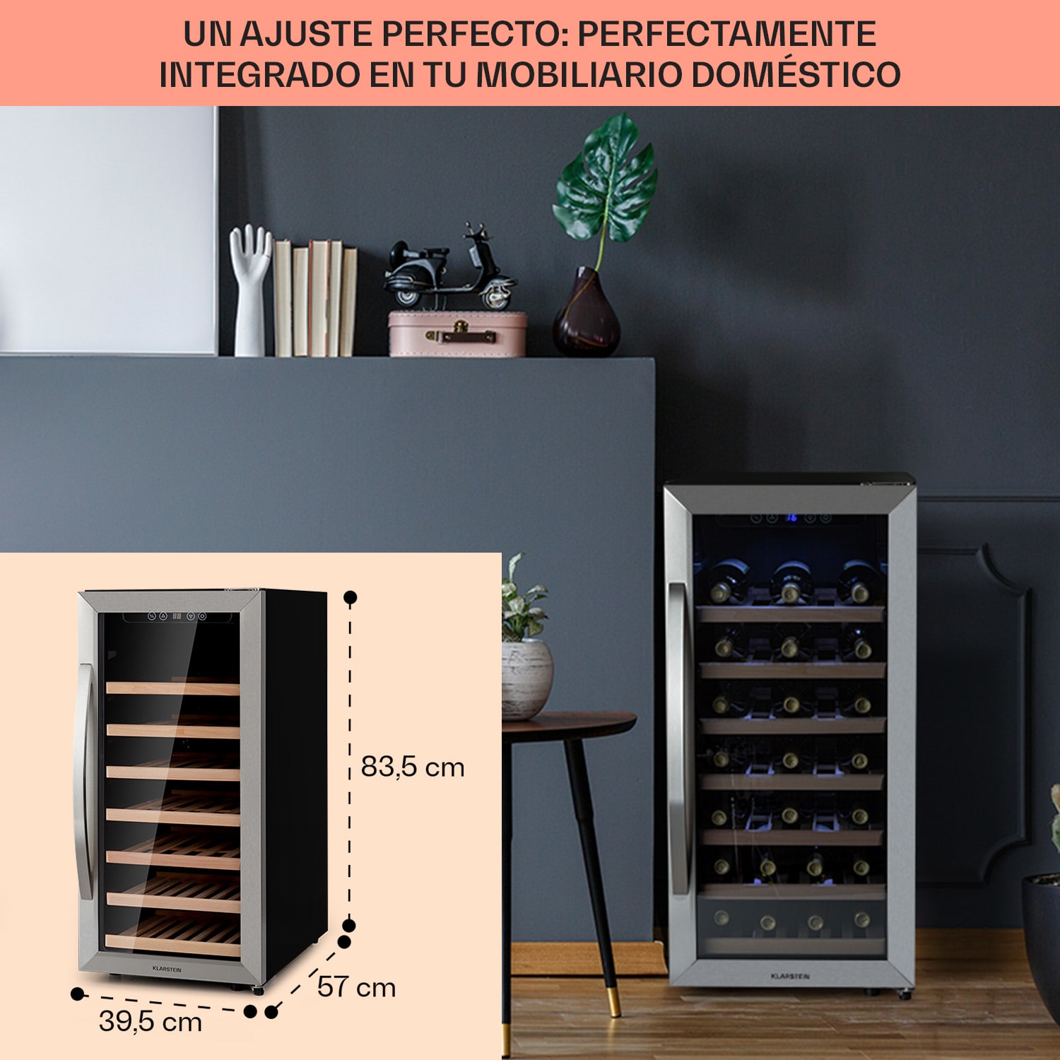 Vinamour 38 Uno nevera para vinos 38 botellas | 1 zona de refrigeración | Acero Inoxidable