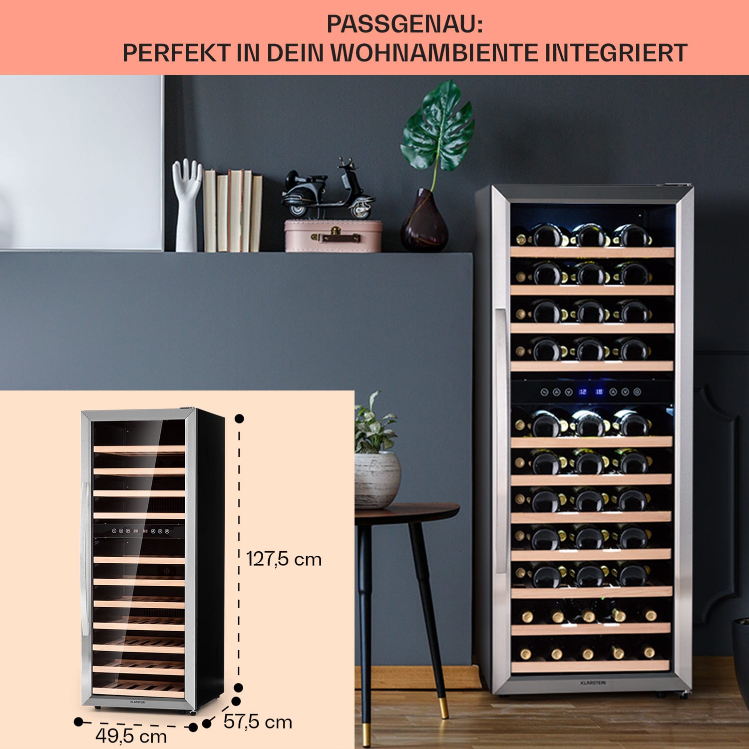 Vinamour 73 Duo Weinkühlschrank 2 Zonen 192 L/73 Flaschen 5-18°C Touch 