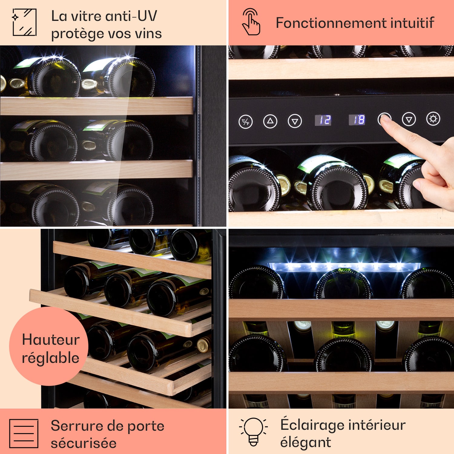 Vinamour 73 Duo Cave à vin 2 zones 192 L/73 bouteilles 5-18°C tactile 73 bouteilles | 2 zones de conservation | Acier Inoxydable
