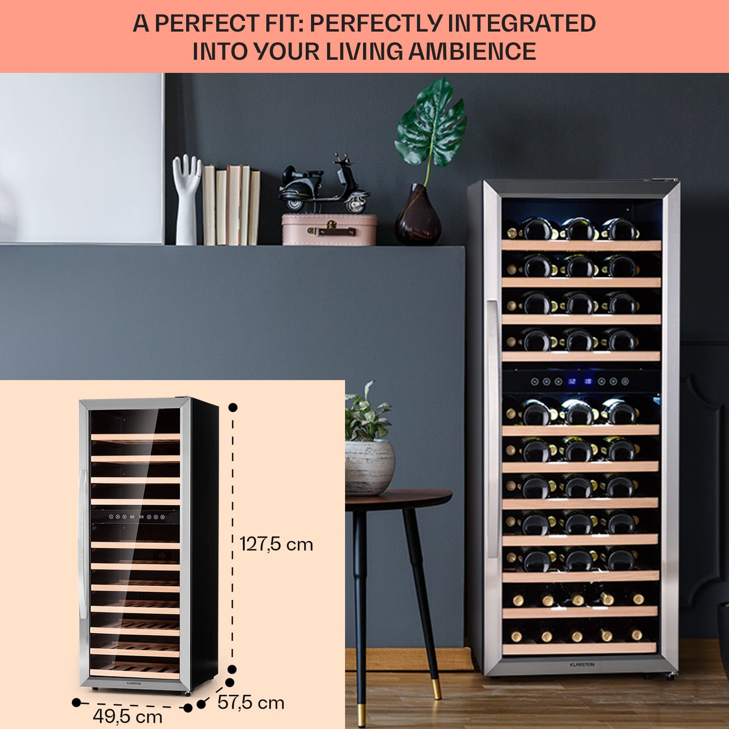 Vinamour 73 Duo, borhűtő, 192 liter, 73 palack, 5 -18 °C, 2 zóna, érintésvezérlés 73 palack | 2 hűtőzóna | Rozsdamentes acél