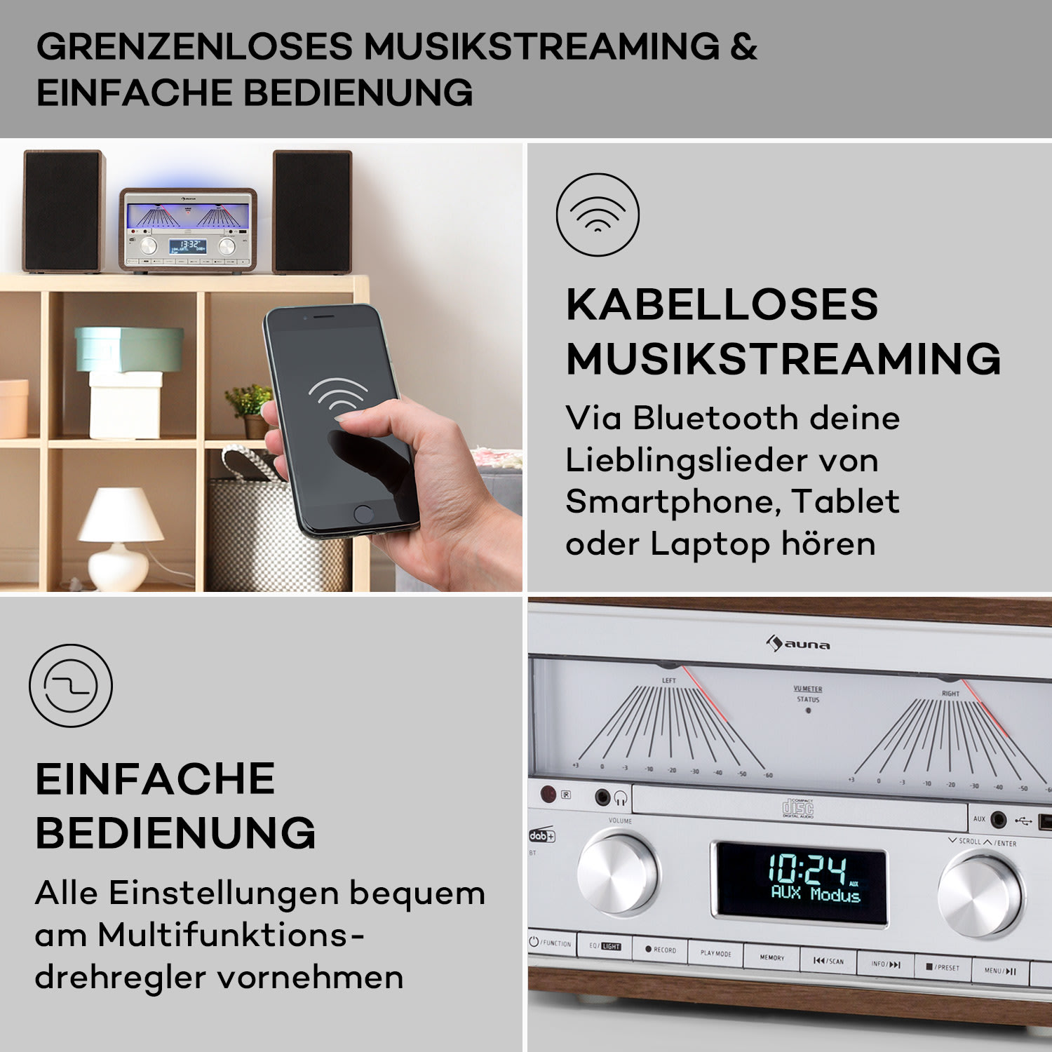 Elton Stereo-Anlage CD BT MP3 DAB+ UKW Radio VU-Meter Ambientelicht DAB / FM | Walnuss