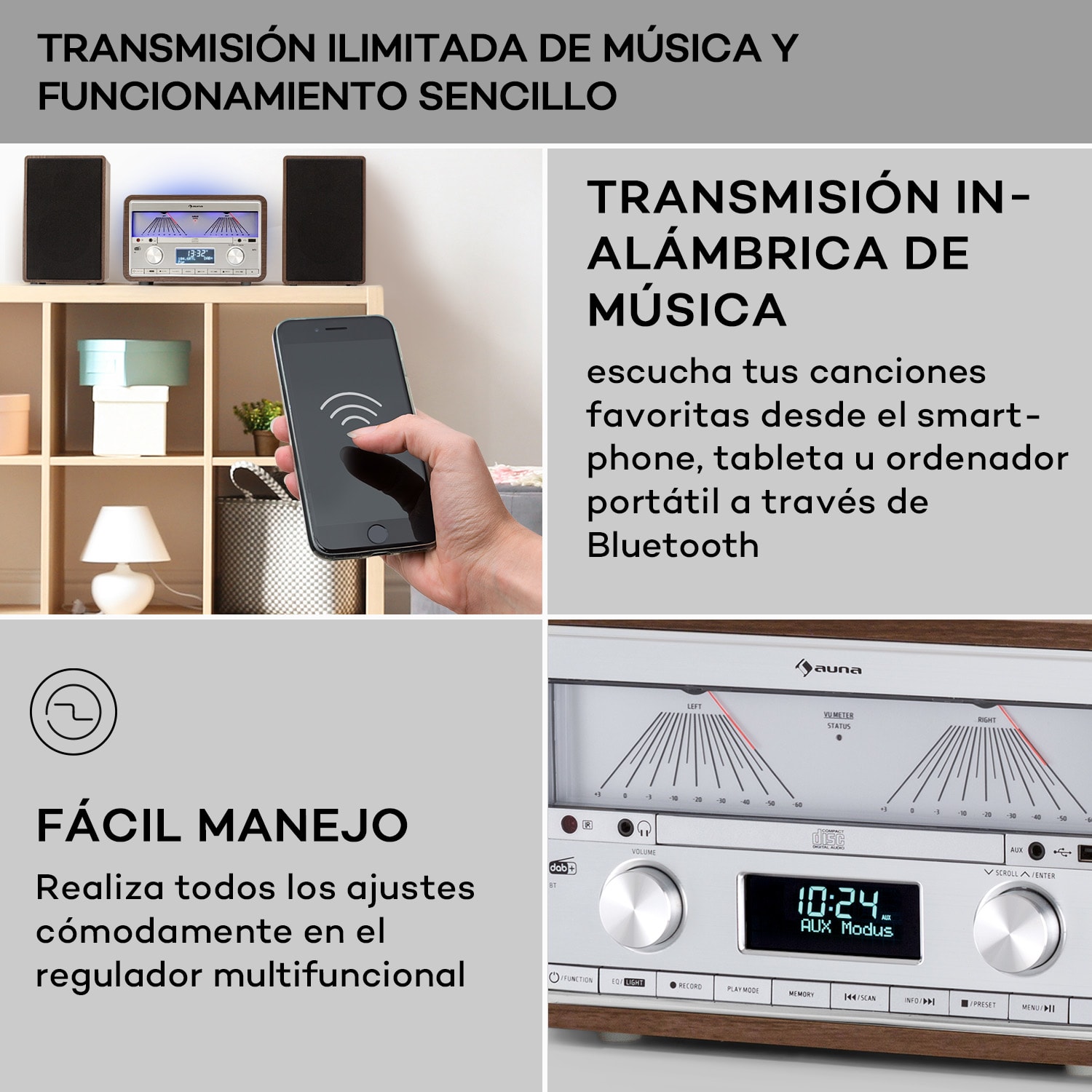 Elton Sistema estéreo CD BT MP3 DAB+ FM Radio VU-Metro Luz ambiente DAB / FM | Nuez