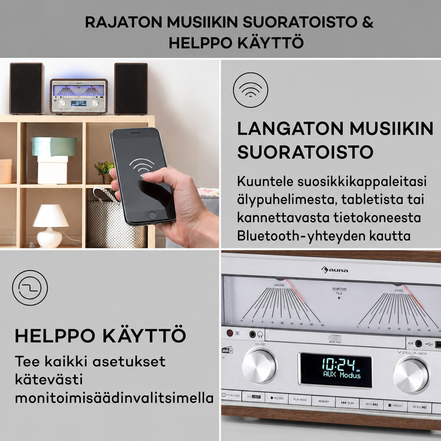 Elton stereojärjestelmä CD Bluetooth MP3 DAB+ FM radio VU-mittari tunnelmavalo DAB / FM | Pähkinä