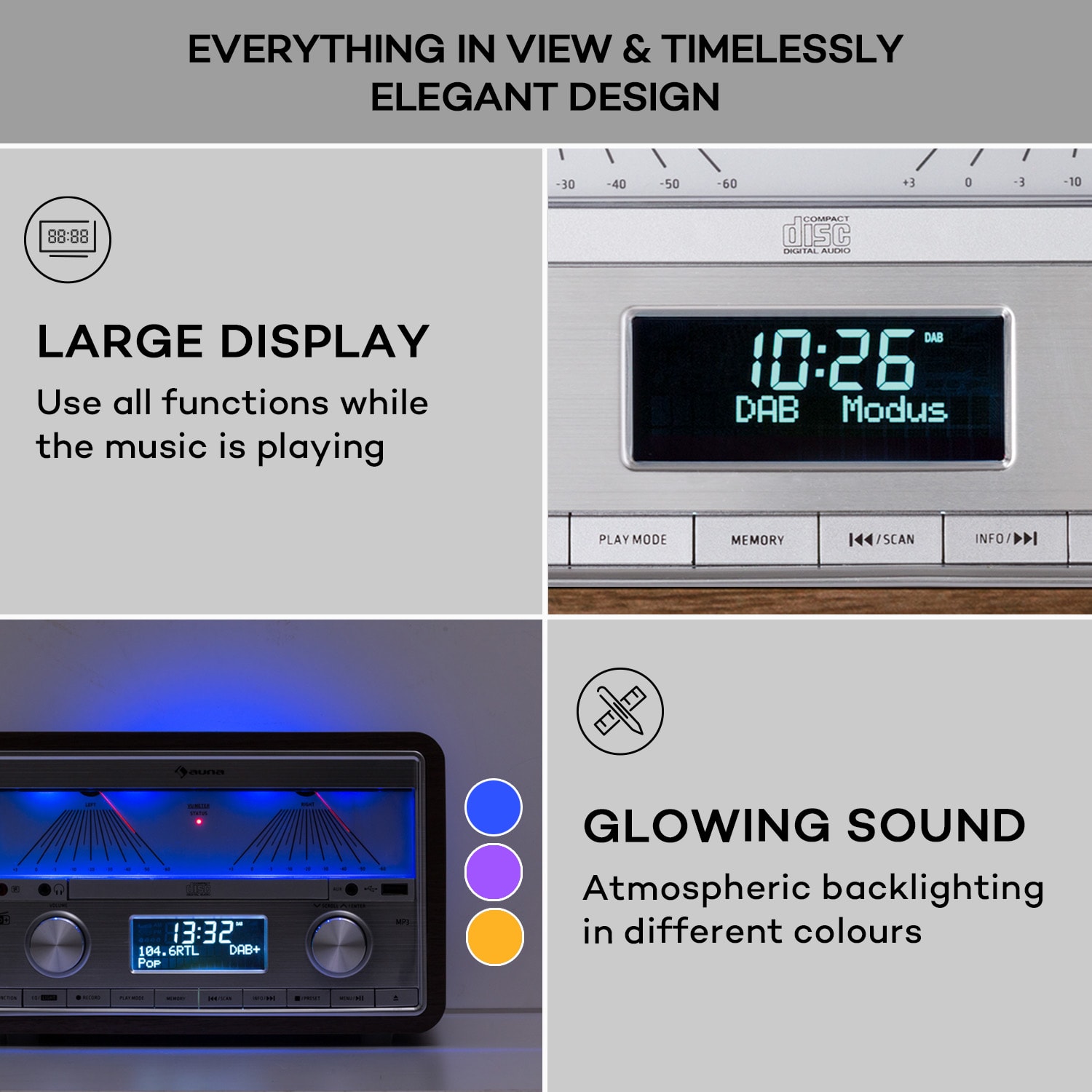 Elton, sztereó rendszer, CD, BT, MP3, DAB+, FM rádió, VU mérő, háttérvilágítás DAB / FM | Diófa