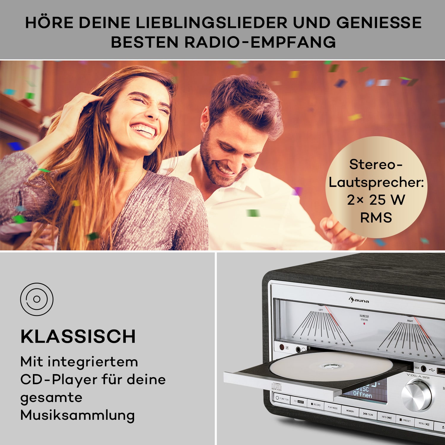 Elton Stereo-Anlage CD BT MP3 DAB+ UKW Radio VU-Meter Ambientelicht DAB / FM | Schwarz